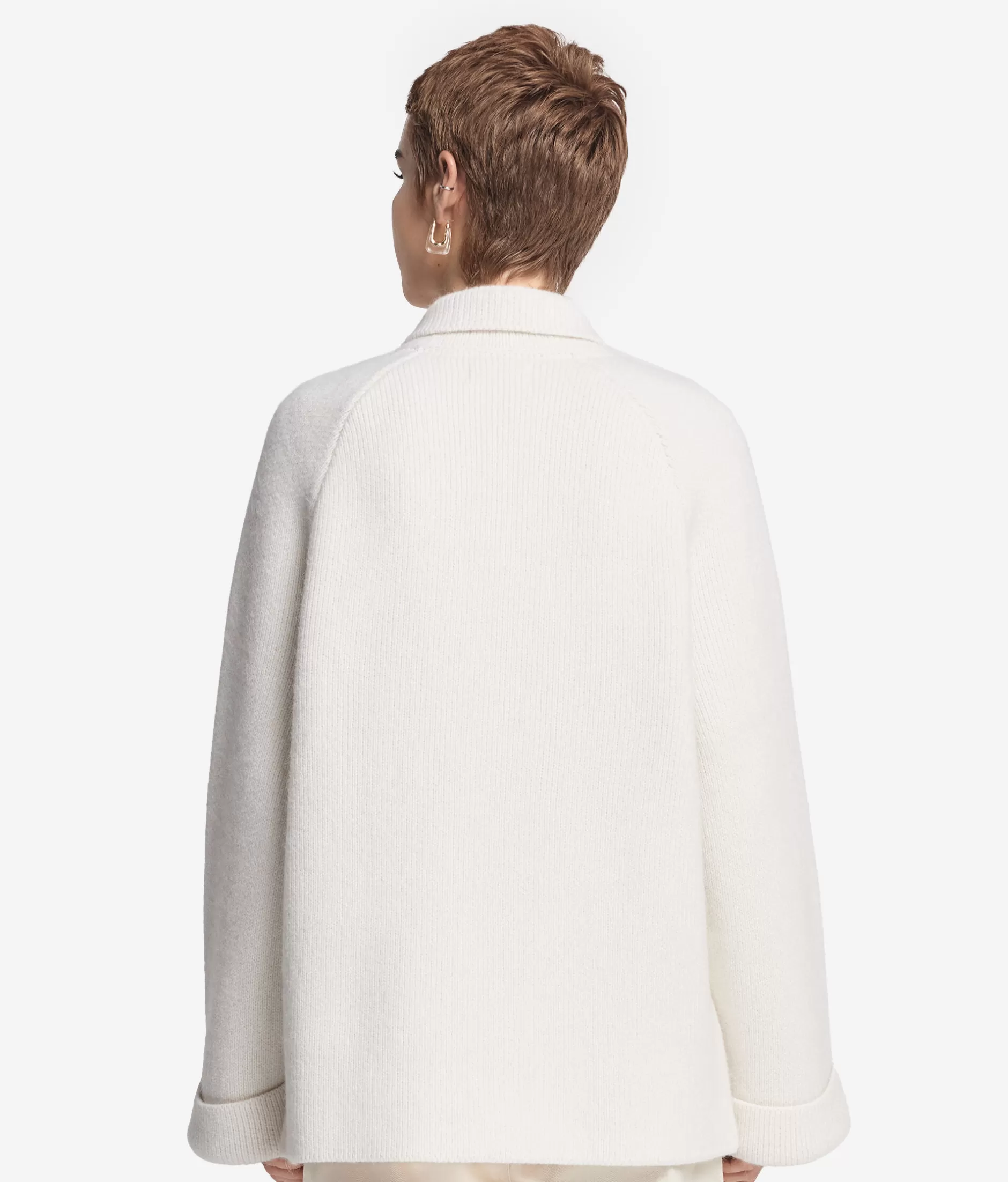 Elegante Cappotto in Lana di Alpaca Falconeri Doppiopetto - Bianco con Dettaglio a Fiocco, Mod.8005