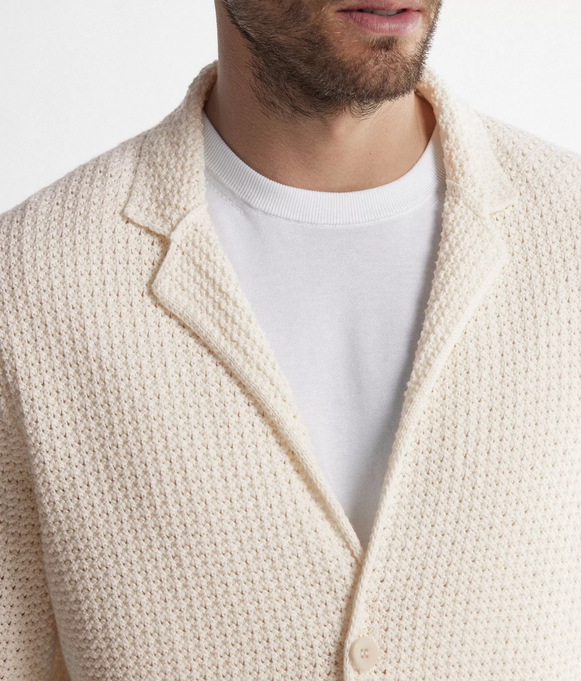 Giacca Falconeri in Maglia Trama Basket Cod. 8182 - Lana Merino Confortevole Autunno/Inverno 2023, Colore Crema Naturale con Rifiniture Morbide