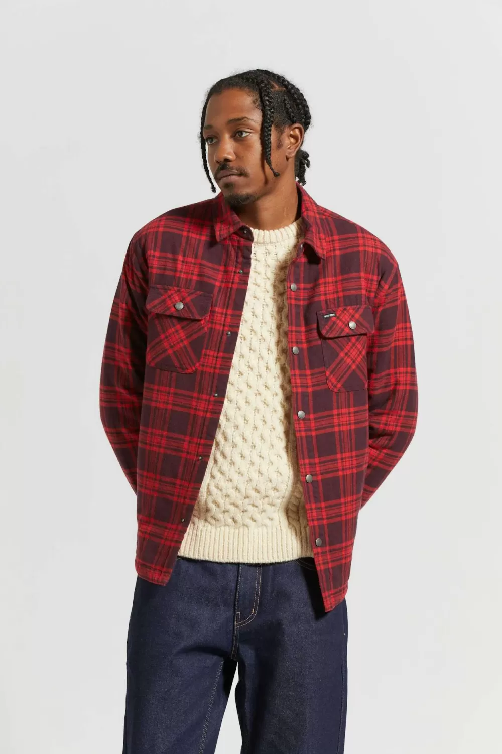 Brixton Bowery Giacca in Flanella Trapuntata con Maniche Lunghe - Modello Classico Autunno/Inverno, Trama Imbottita Premium per Comfort Termico