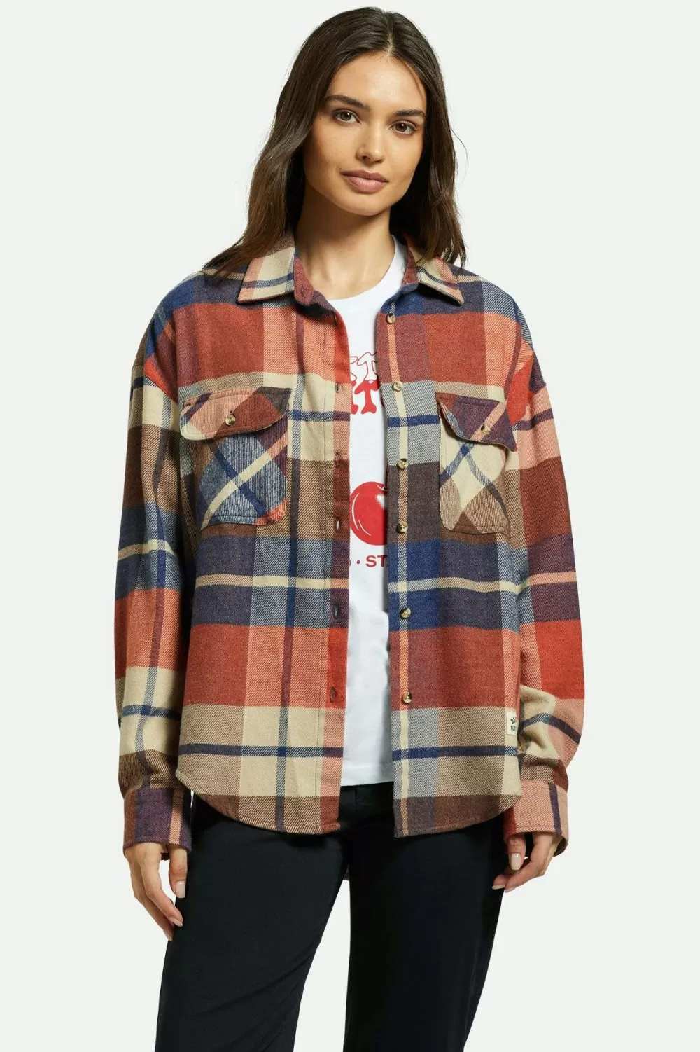 Brixton Bowery - Camicia in Flanella Lunga Manica Classica per Donna^Top Autunnali con Bottoni Frontali^Confezione Femminile in Tessuto Morbido