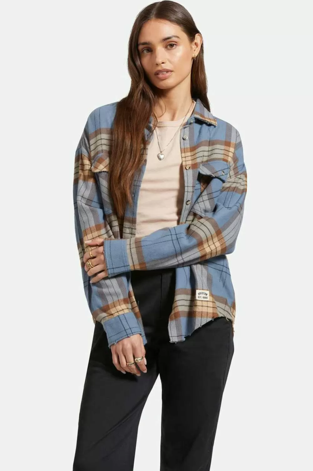 Brixton Bowery - Camicia Elegante Lunga Manica in Flanella per Donna, Confortevole e Stilosa | Top Autunno/Inverno con Bottoni, Moda Casual Femminile