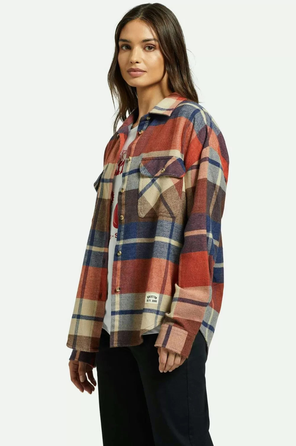 Brixton Bowery - Camicia in Flanella Lunga Manica Classica per Donna^Top Autunnali con Bottoni Frontali^Confezione Femminile in Tessuto Morbido