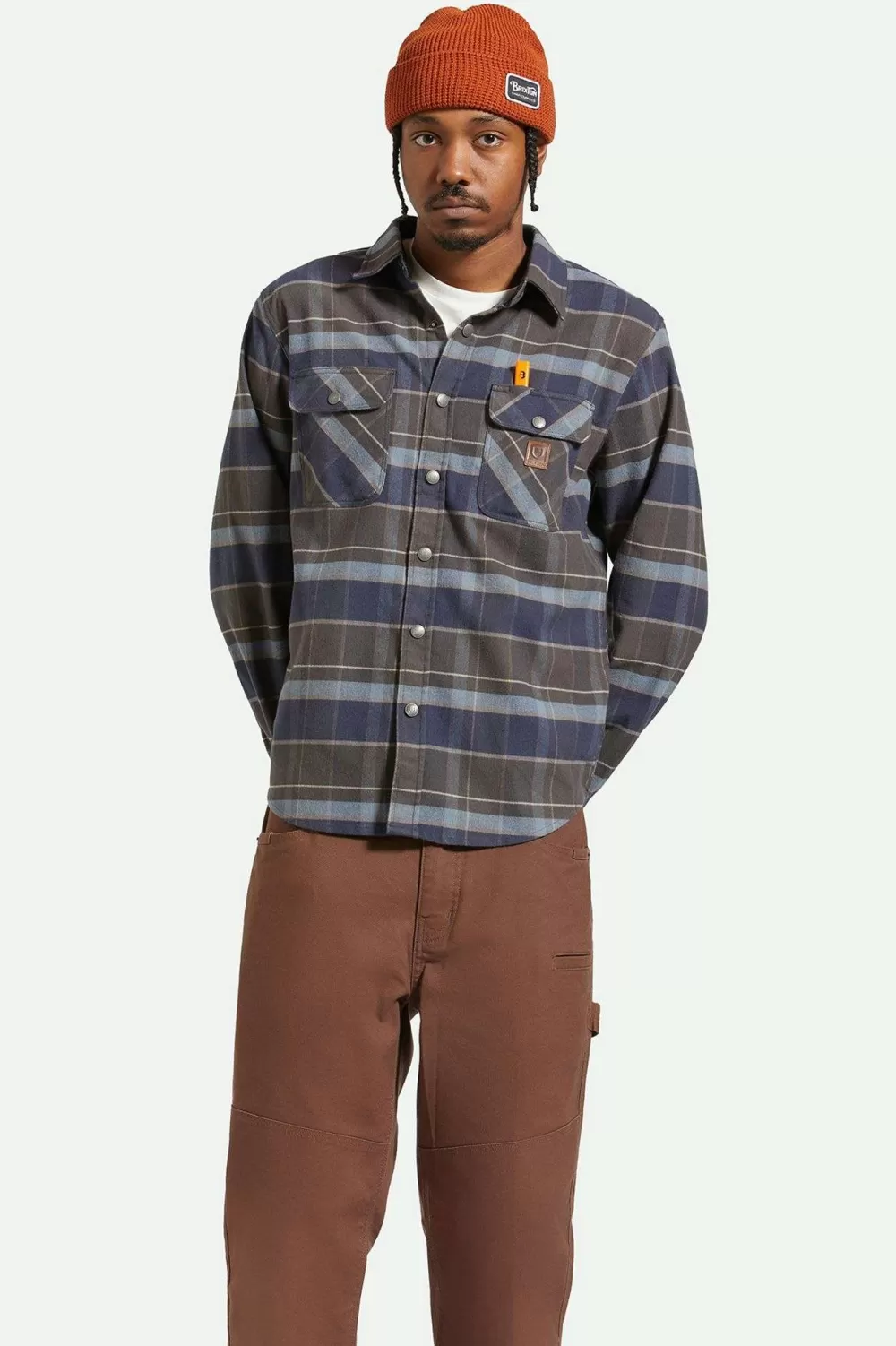 Brixton Builders Camicia Bowery in Flanella Tecnica^ Manica Lunga Impermeabile | Tessuto Elasticizzato Confortevole per Stile Urbano 

(：^，。