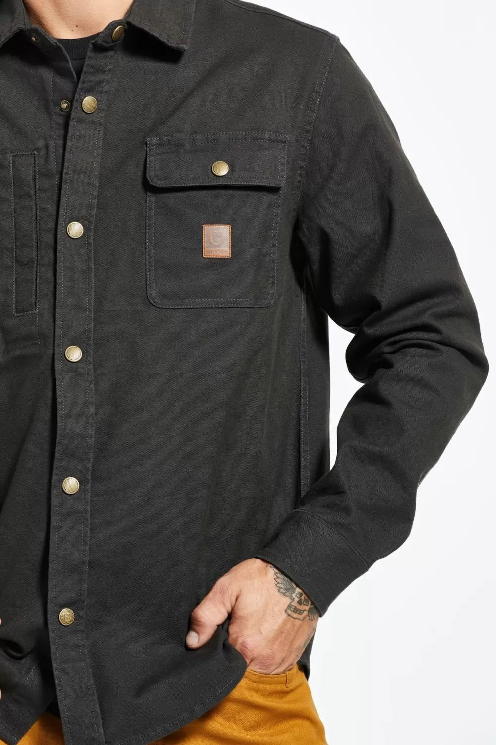 Brixton Builders Overshirt Elasticizzata - Manica Lunga con Bottoni Frontali, Stile Casual Confortevole