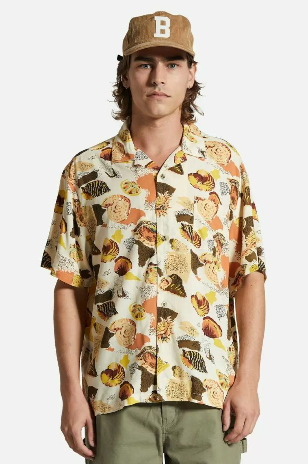 Brixton Bunker - Camicia Camp Collar Primavera/Estate in Tessuto Lavorato con Dettagli Artigianali, Stile Casual per Outdoor e Urbano
