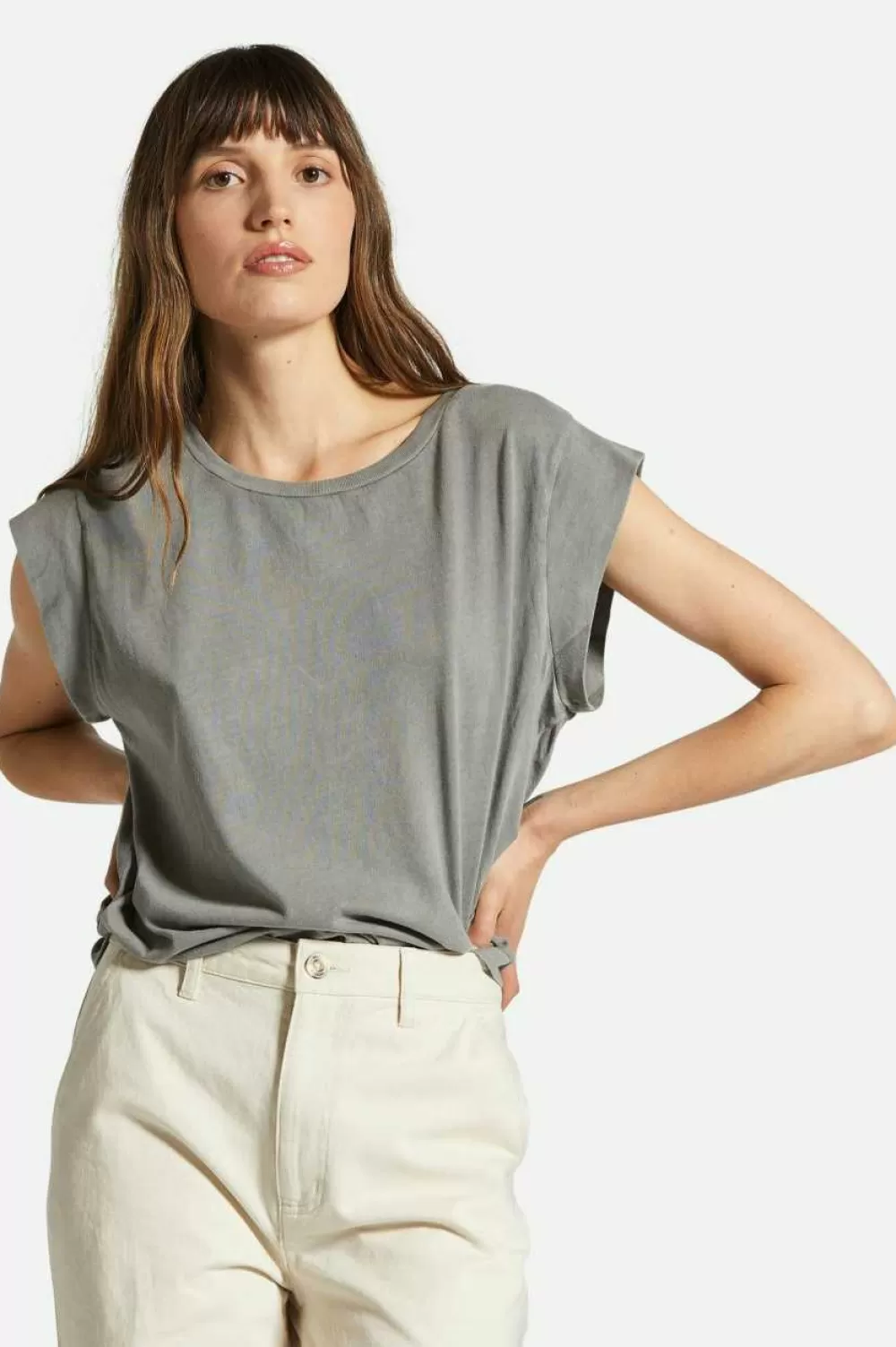 Maglietta Oversize Brixton in Cotone Organico Tinto a Capo - Stile Spensierato per Donna, Taglio Box| Maglie e Canotte da Donna | Top Casual
