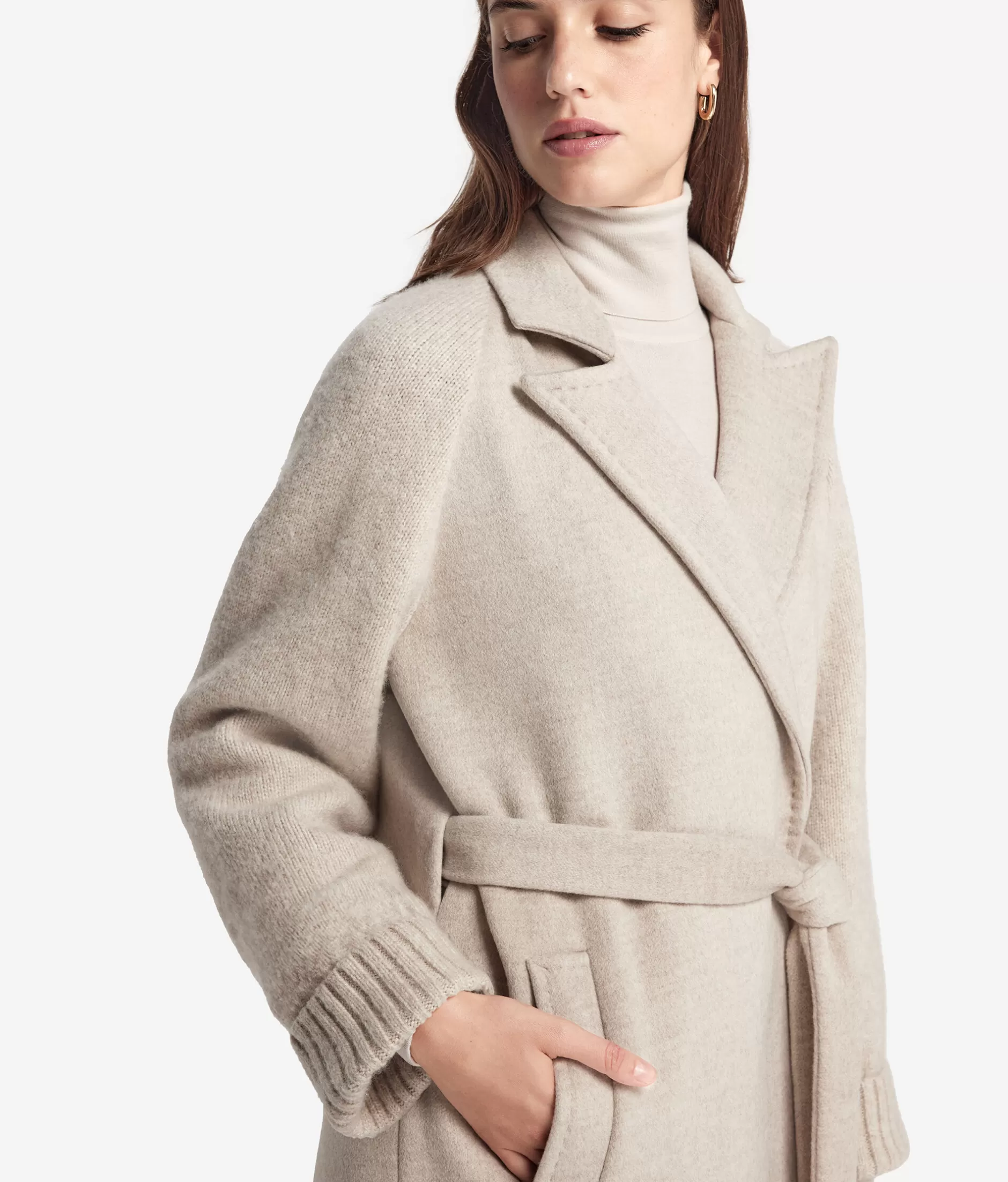 Falconeri Outlet Cappotto in Lana Cashmere con Maniche a Maglia - Design Morbido ed Elegante per Autunno-Inverno, Colore Grigio Pietra Naturale (Codice 8176)
