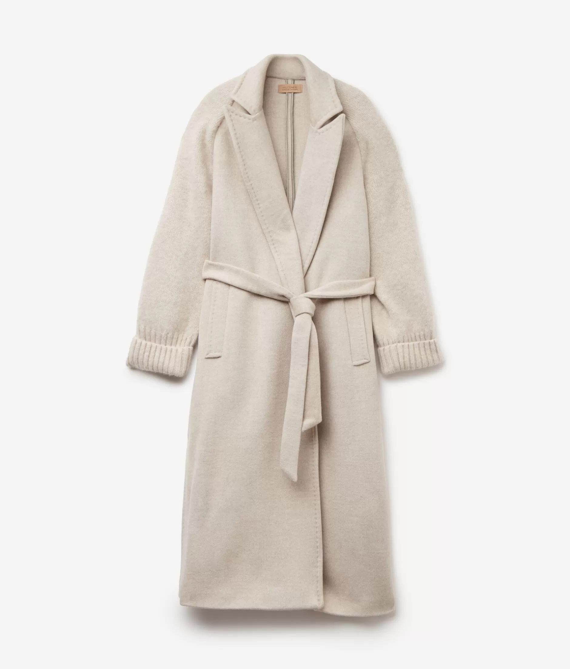 Falconeri Outlet Cappotto in Lana Cashmere con Maniche a Maglia - Design Morbido ed Elegante per Autunno-Inverno, Colore Grigio Pietra Naturale (Codice 8176)
