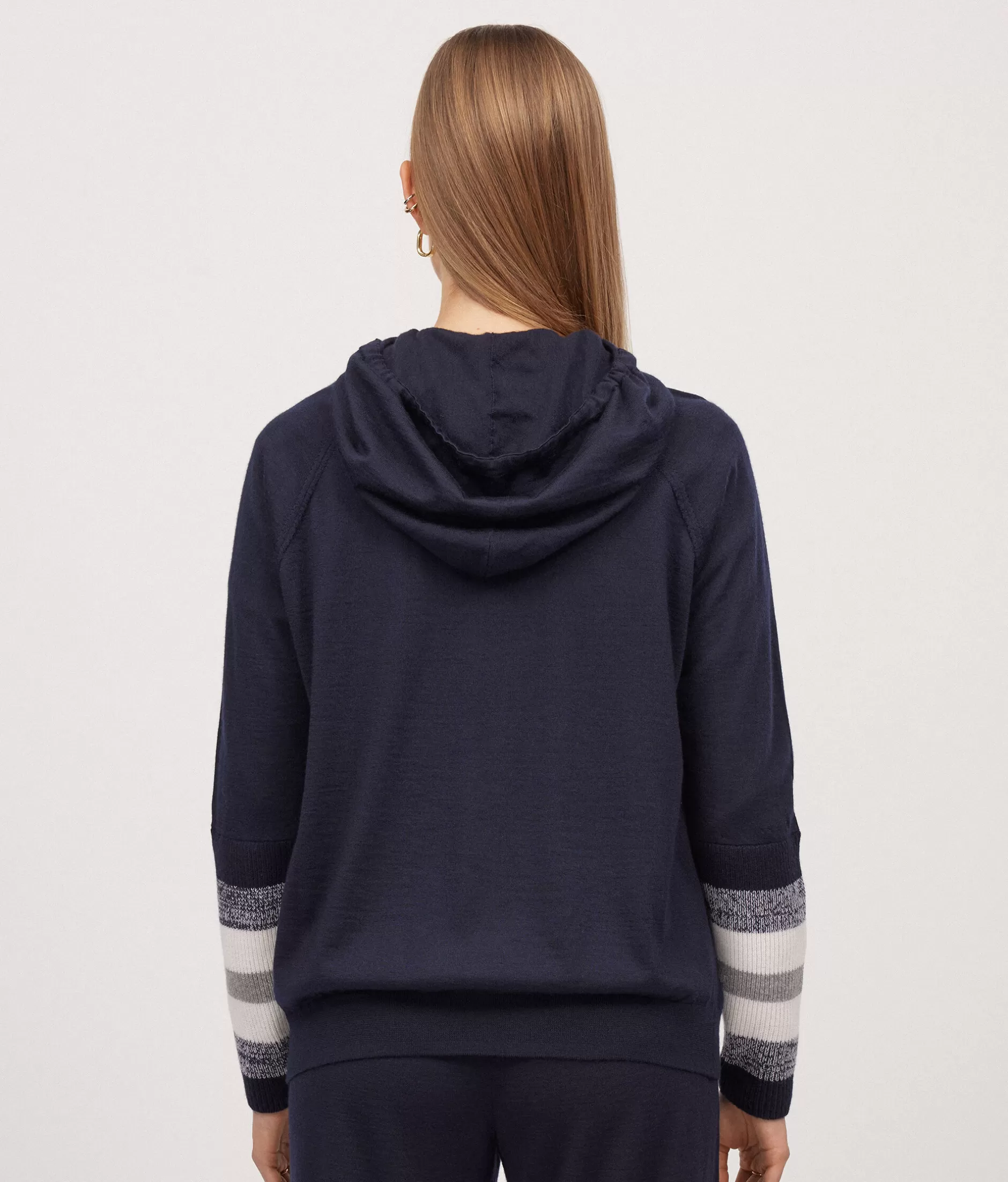 Offerta Lampo: Felpa in Lana Cashmere Falconeri con Bordi a Coste - Doppia Tonalità Blu Scuro e Navy