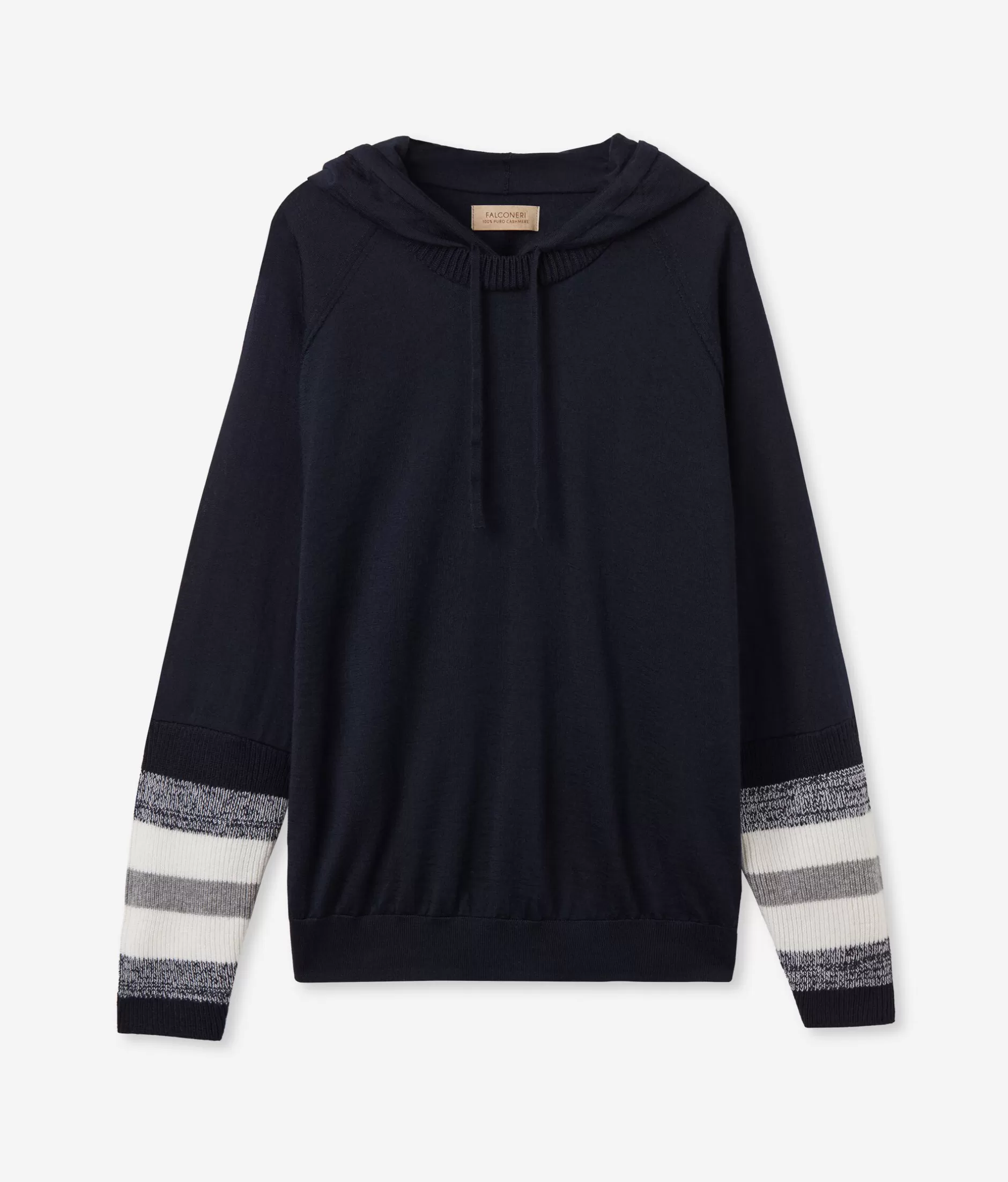 Offerta Lampo: Felpa in Lana Cashmere Falconeri con Bordi a Coste - Doppia Tonalità Blu Scuro e Navy