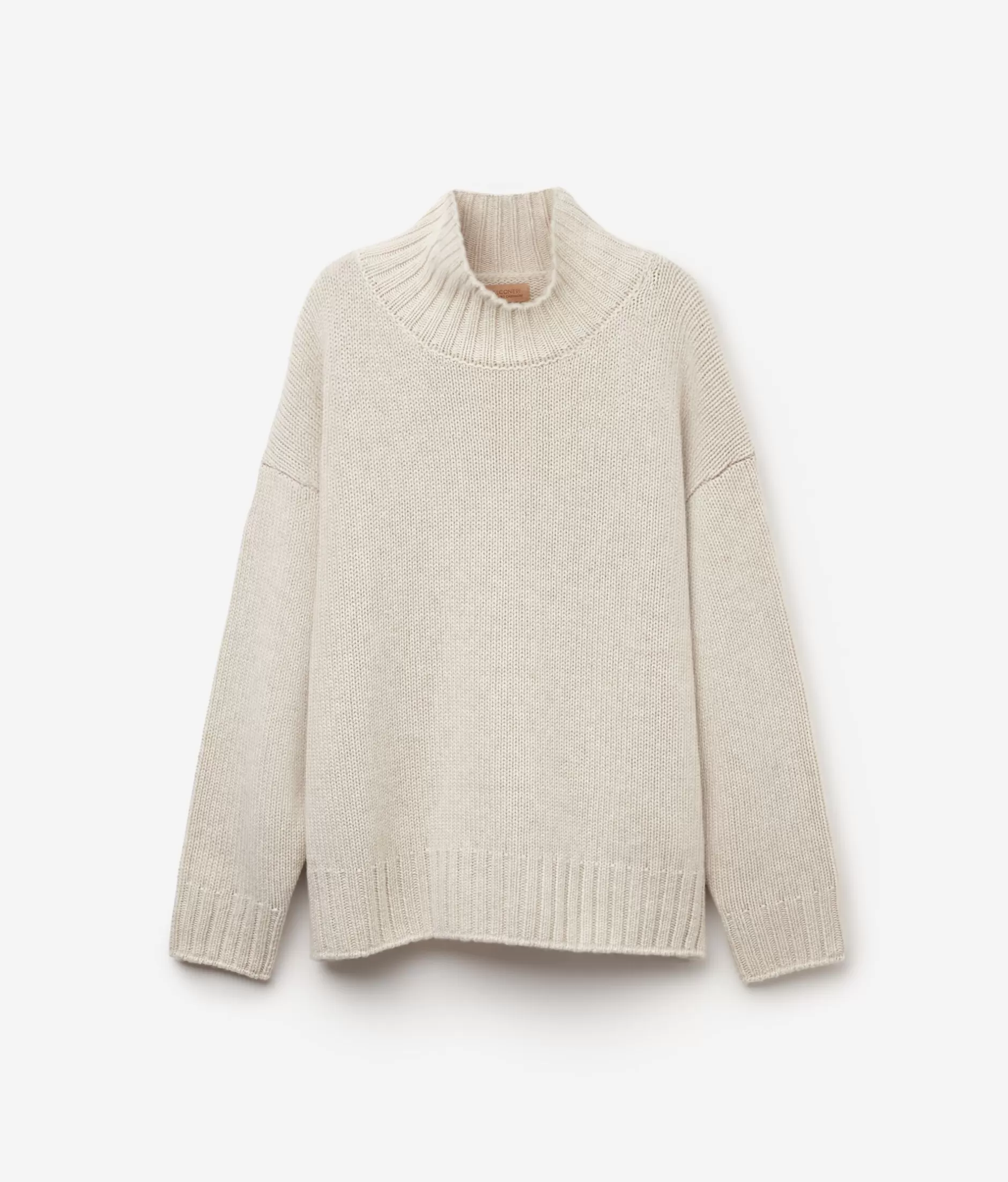 Falconeri Maglione Comodo in Puro Cashmere - Scollo a Barchetta con Lavorazione Tricot, Colore Grigio Pietra Naturale