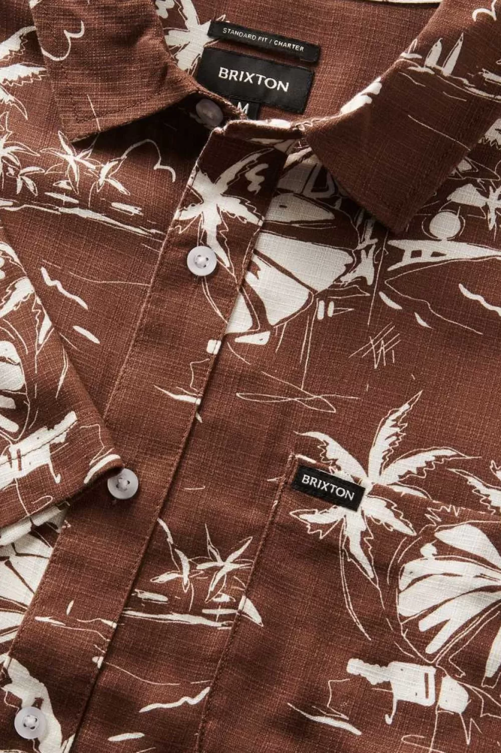Brixton Camicia Slub Charter Manica Corta - Tessuto Trama Ruvida con Bottoni Frontali