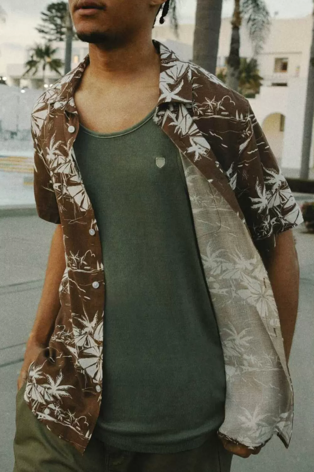 Brixton Camicia Slub Charter Manica Corta - Tessuto Trama Ruvida con Bottoni Frontali