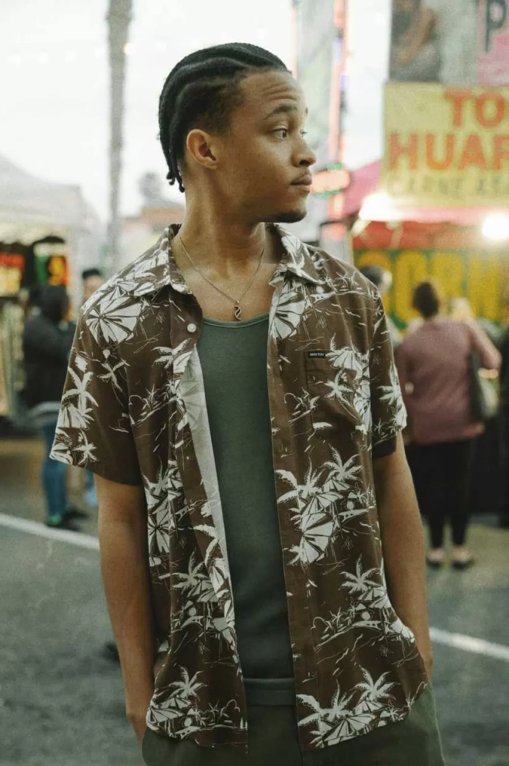 Brixton Camicia Slub Charter Manica Corta - Tessuto Trama Ruvida con Bottoni Frontali