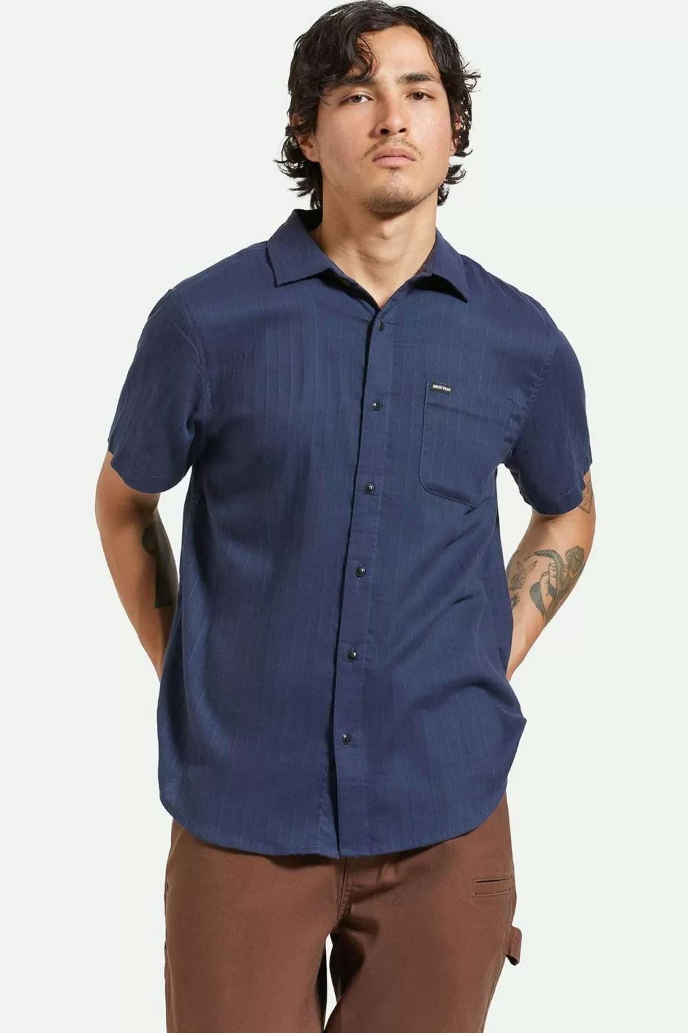 Brixton Camicia Elegante con Righe Timeless - Maniche Corte in Tessuto Premium per Primavera/Estate

（：，，