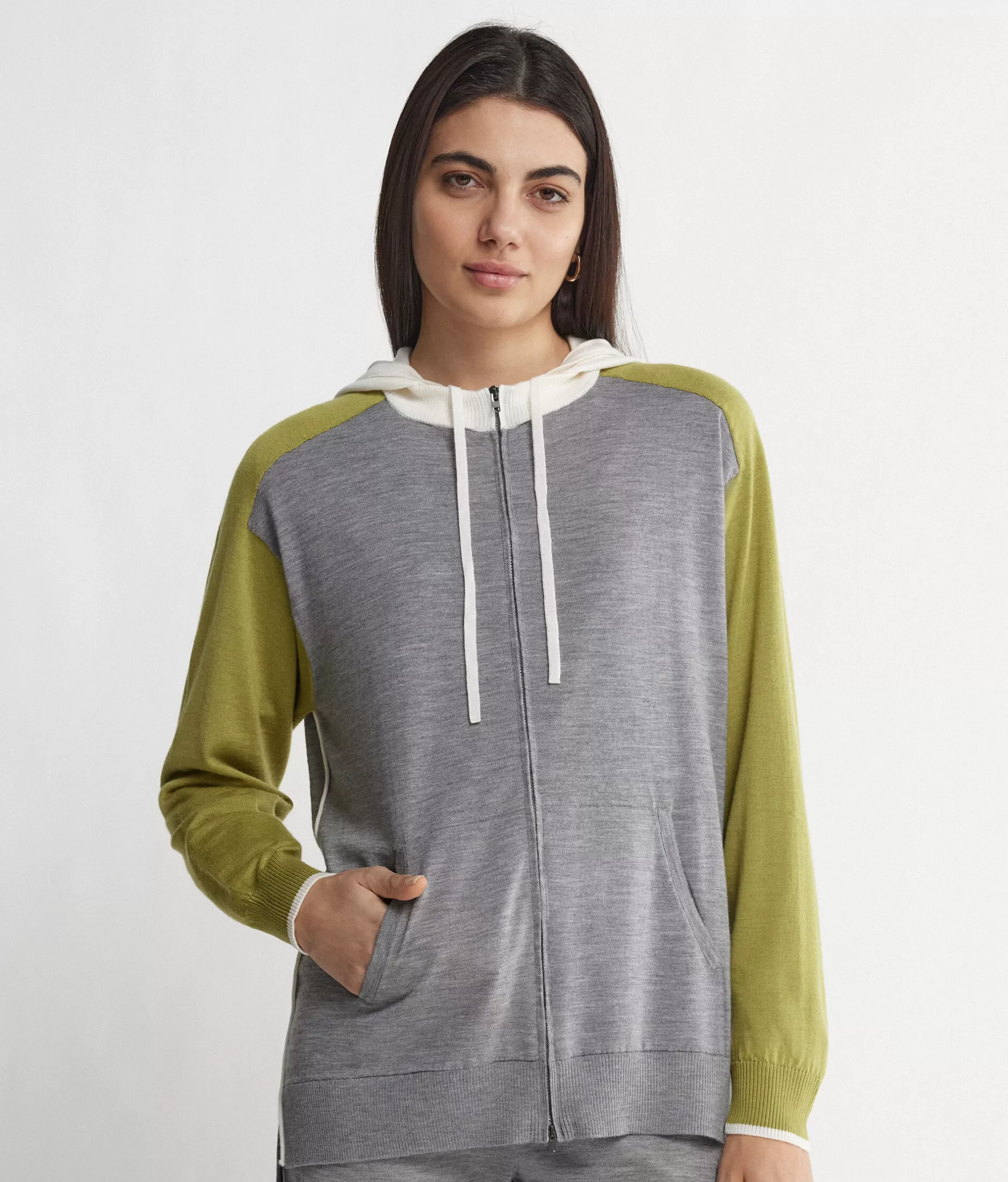 Falconeri - Felpa in Cashmere Premium con Zip e Stampa Color Block, Grigio Melange - Offerta Limitata Autunno 2023