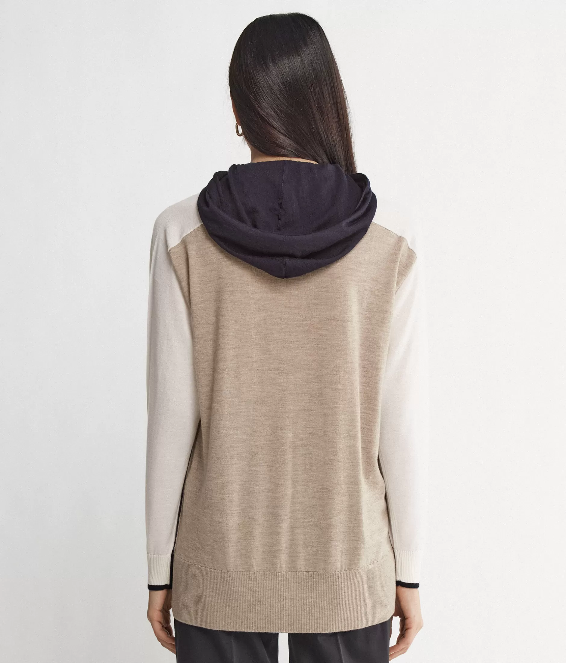 Falconeri Felpa con Zip in Puro Cashmere - Dettagli Color Block e Tonalità Oat Melange | Mod. 8983