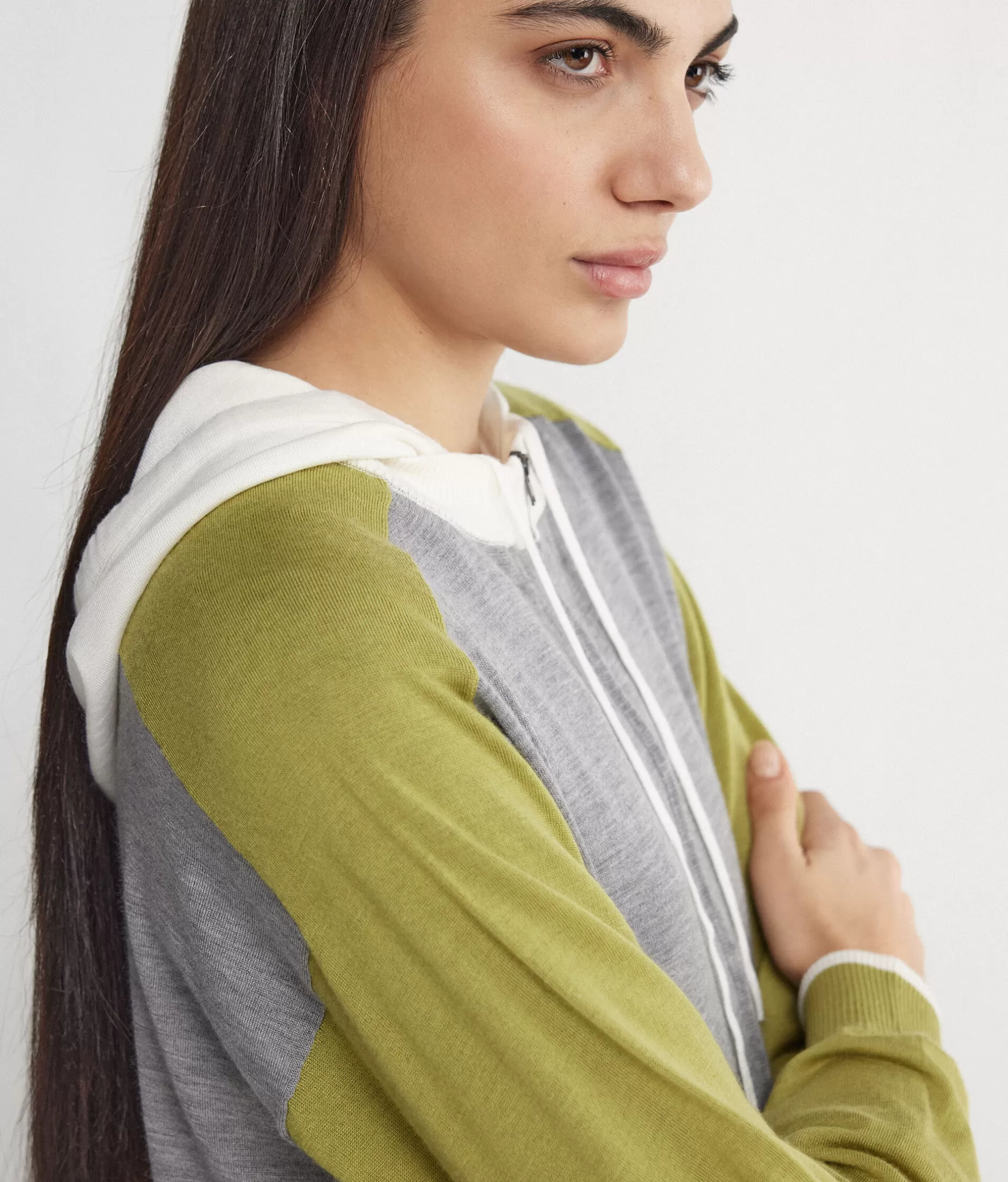 Falconeri - Felpa in Cashmere Premium con Zip e Stampa Color Block, Grigio Melange - Offerta Limitata Autunno 2023