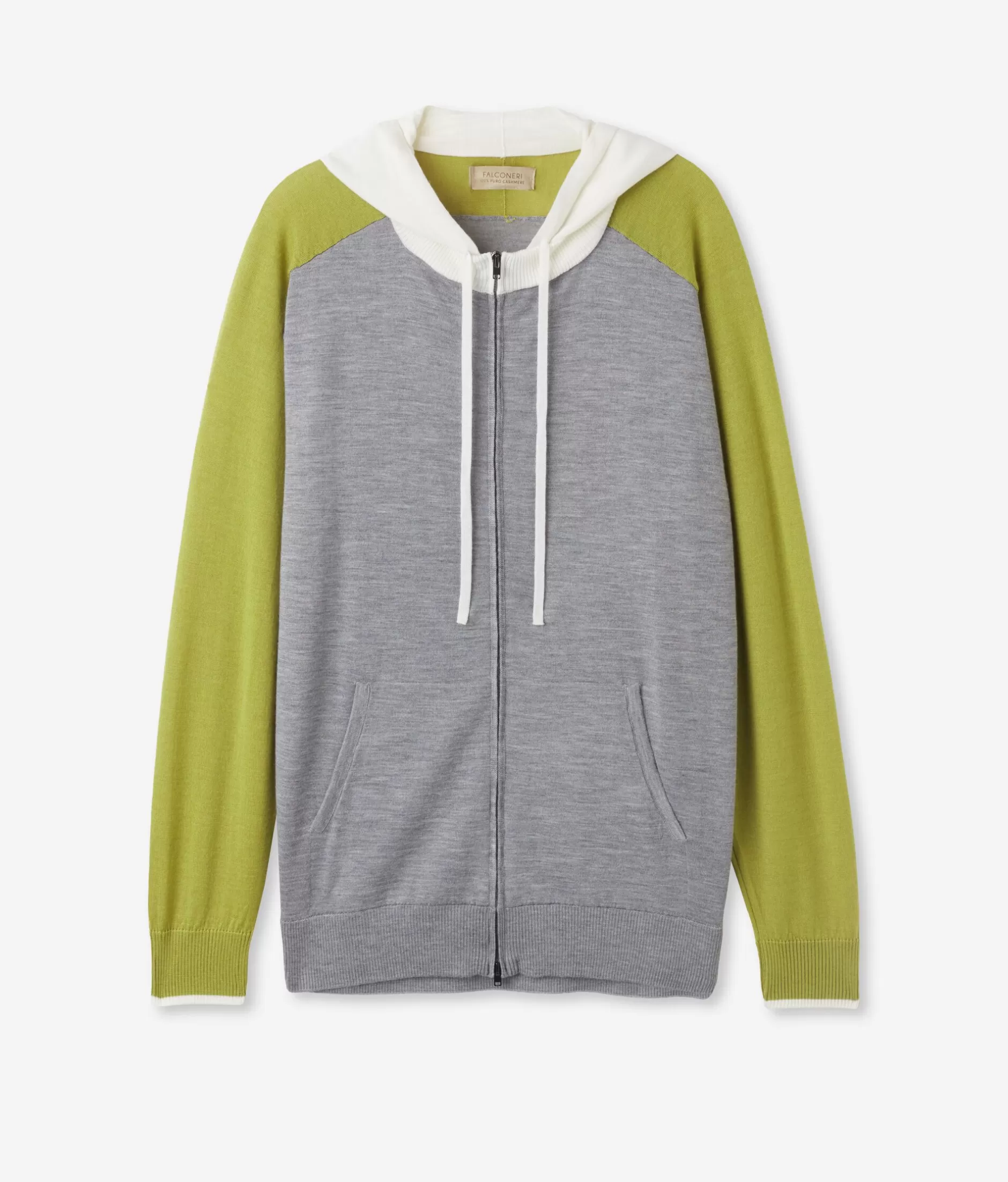 Falconeri - Felpa in Cashmere Premium con Zip e Stampa Color Block, Grigio Melange - Offerta Limitata Autunno 2023