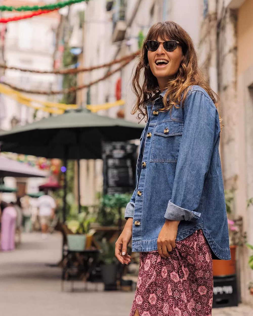 Camicia Donna in Denim di Cotone Corallo - Maniche Lunghe con Stile Casual