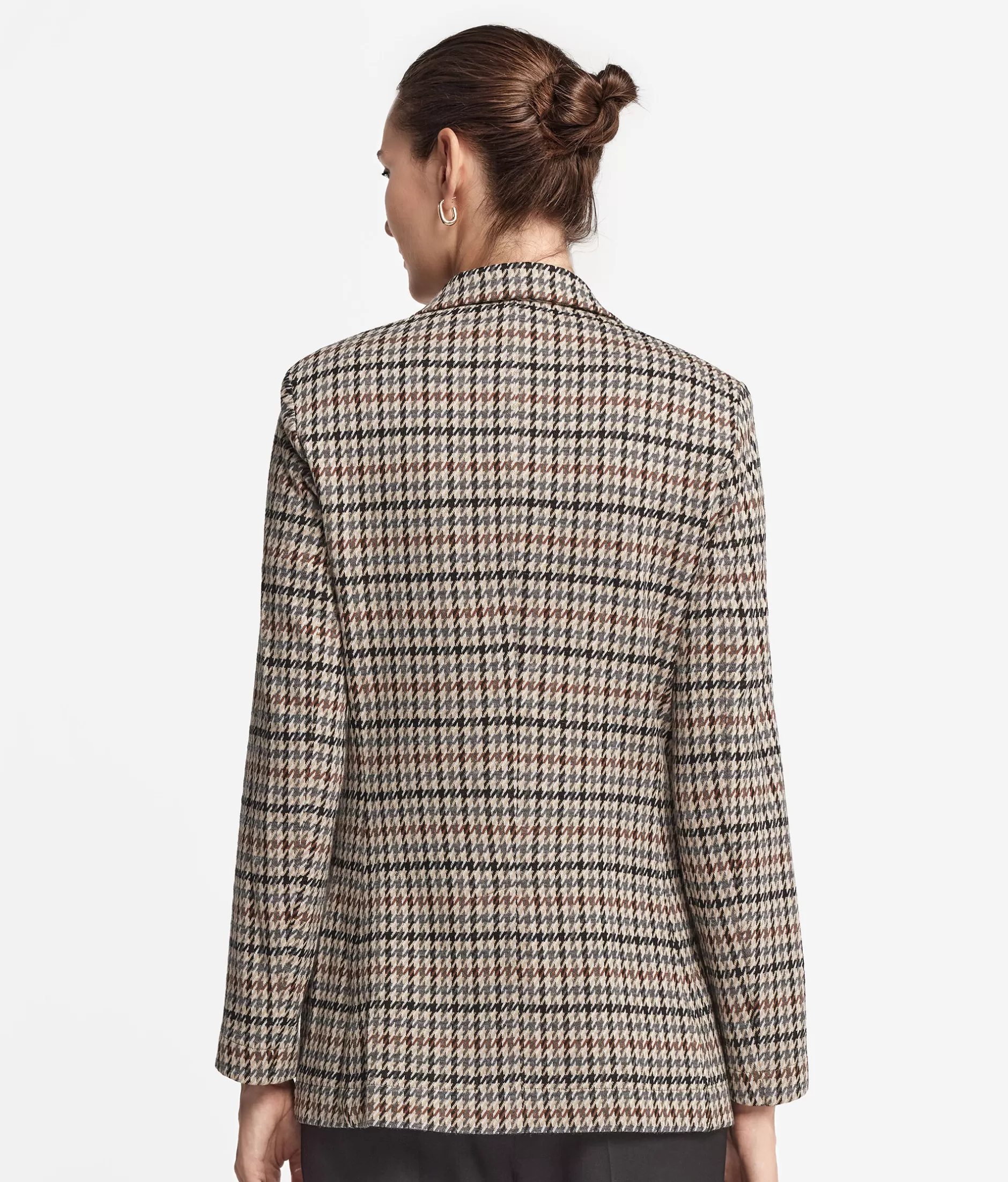 Giacca Stagionale Falconeri in Lana e Cotone - Motivo Houndstooth Marrone Naturale con Tonalità Multicolori