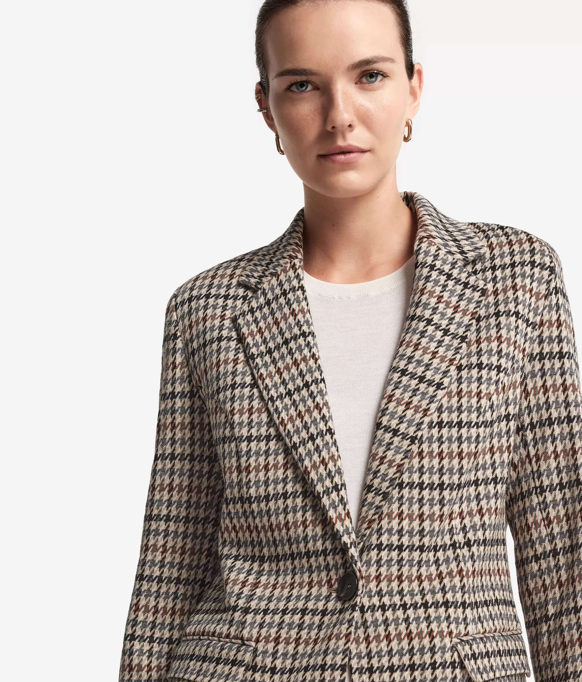 Giacca Stagionale Falconeri in Lana e Cotone - Motivo Houndstooth Marrone Naturale con Tonalità Multicolori