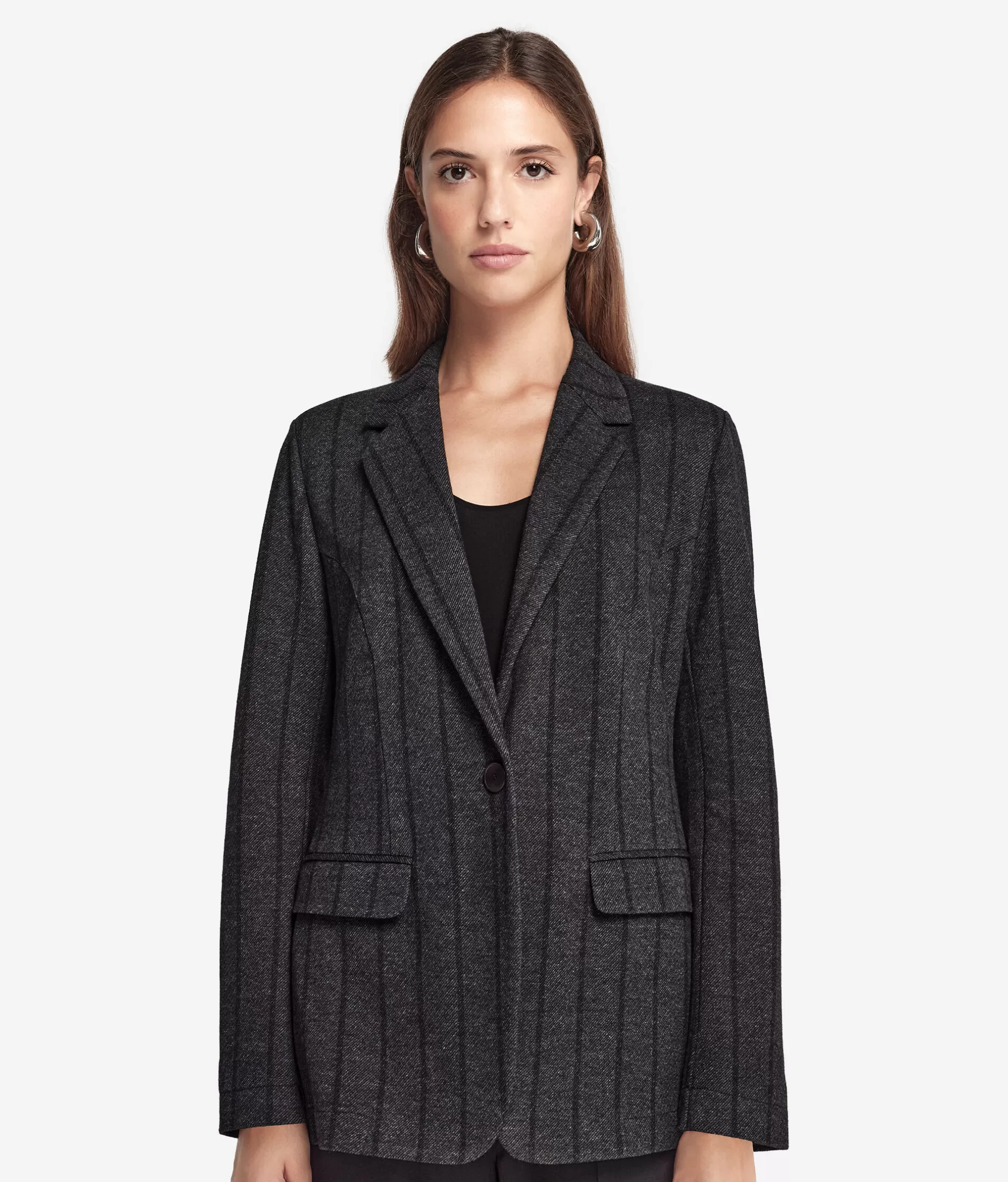 Saldi Falconeri – Giacca in Lana e Cotone Righe Sottili Grigio Antracite