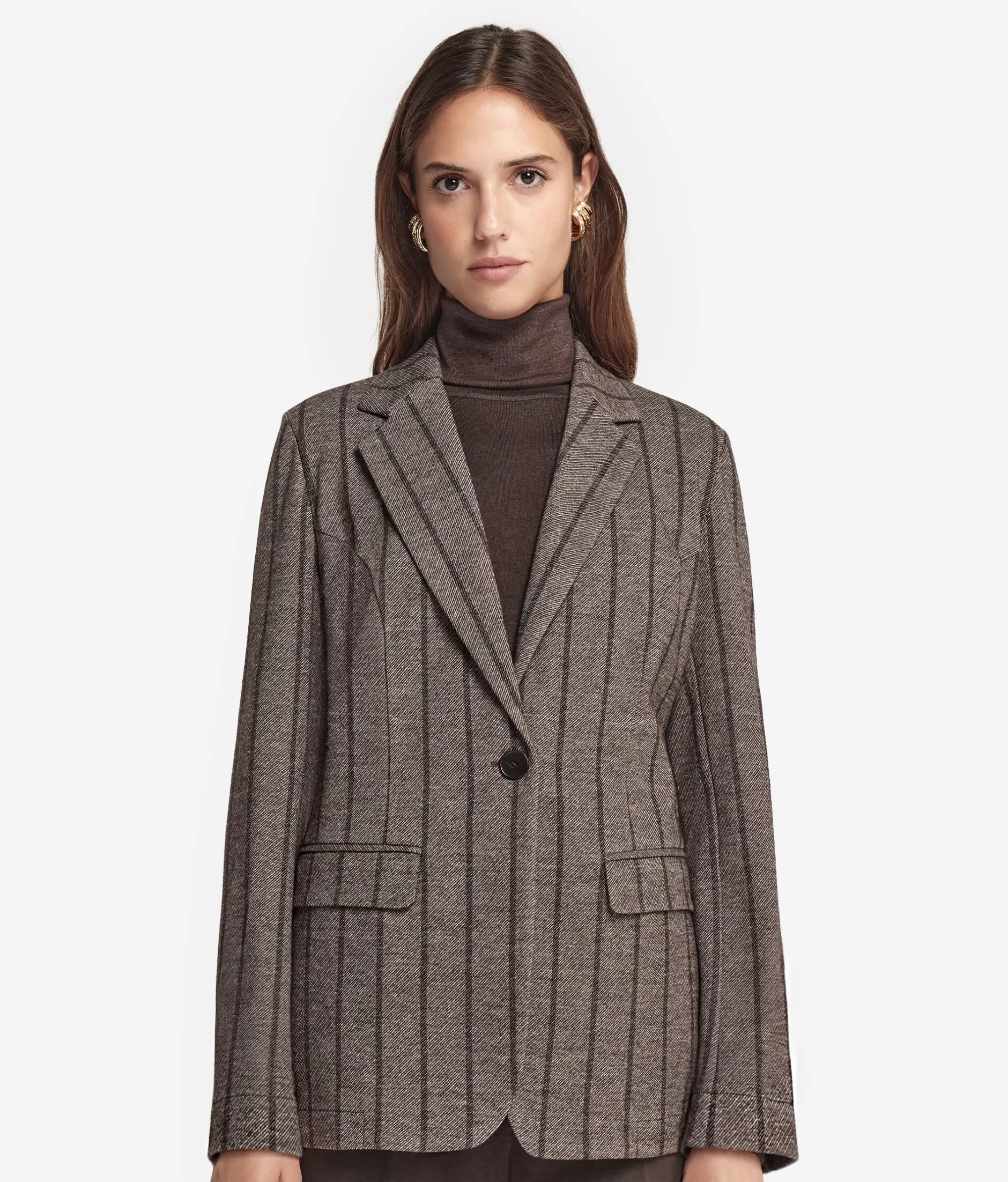 Falconeri Giacca Elegante in Lana e Cotone a Righe Sottili - Mod. 8051 Marrone Naturale | Confezione Premium per Stagioni Fredde