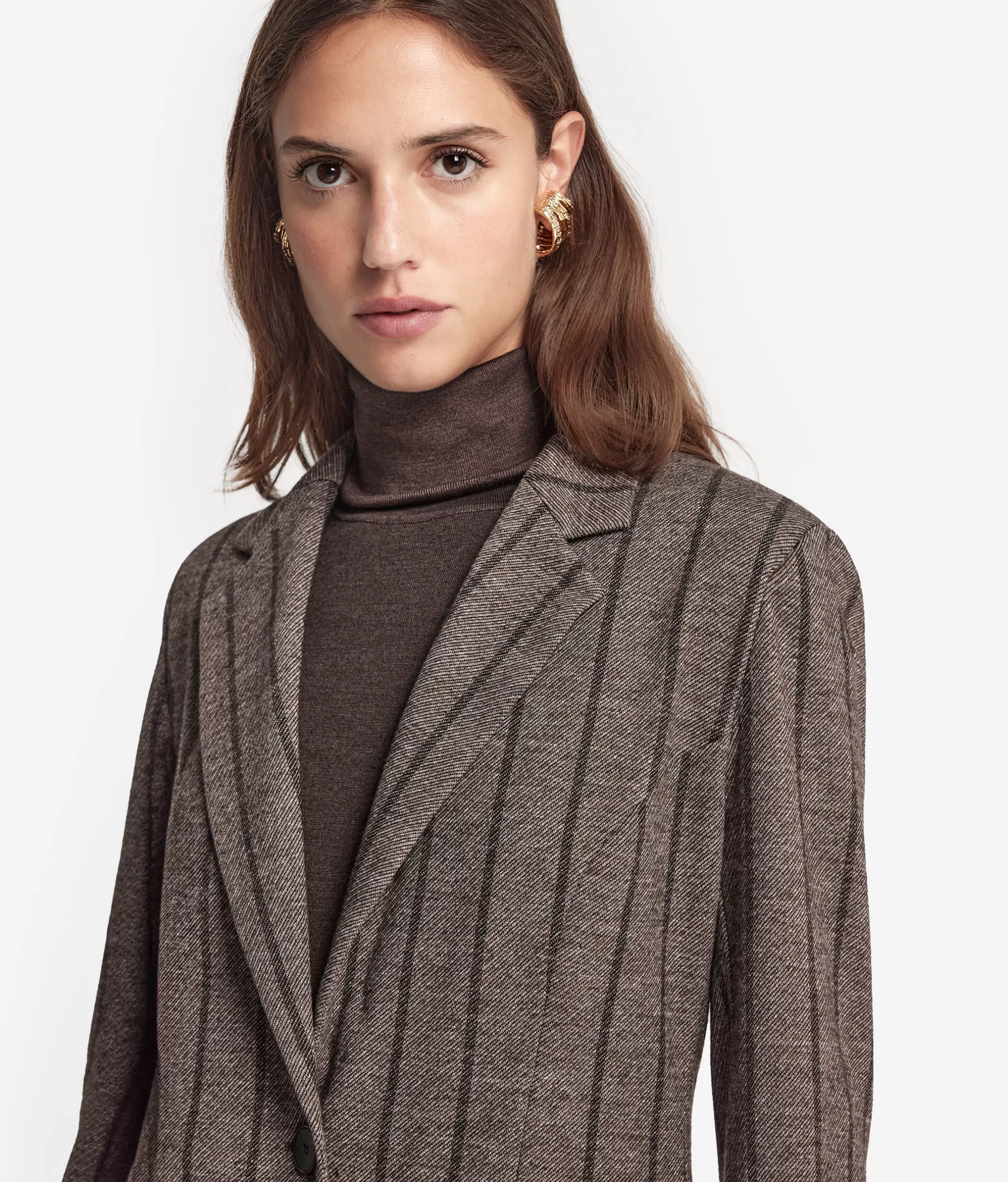 Falconeri Giacca Elegante in Lana e Cotone a Righe Sottili - Mod. 8051 Marrone Naturale | Confezione Premium per Stagioni Fredde