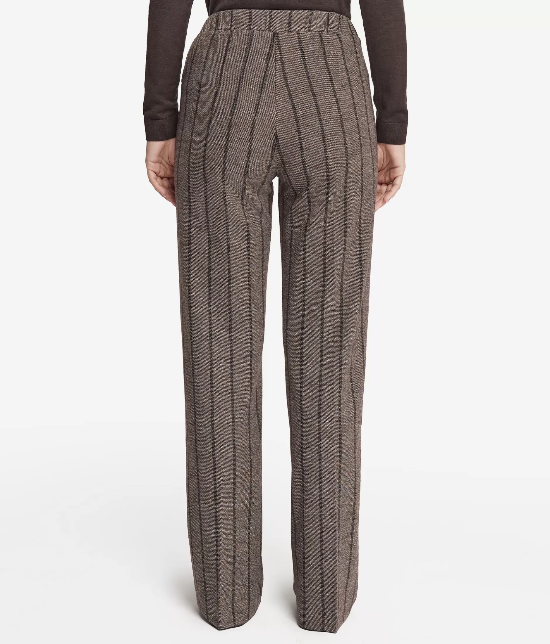 Pantaloni Palazzo FALCONERI in Trama Rigata - Tessuto Misto Cotone-Lana, Collezione Saldi - Marrone Naturale (Cod.8051)