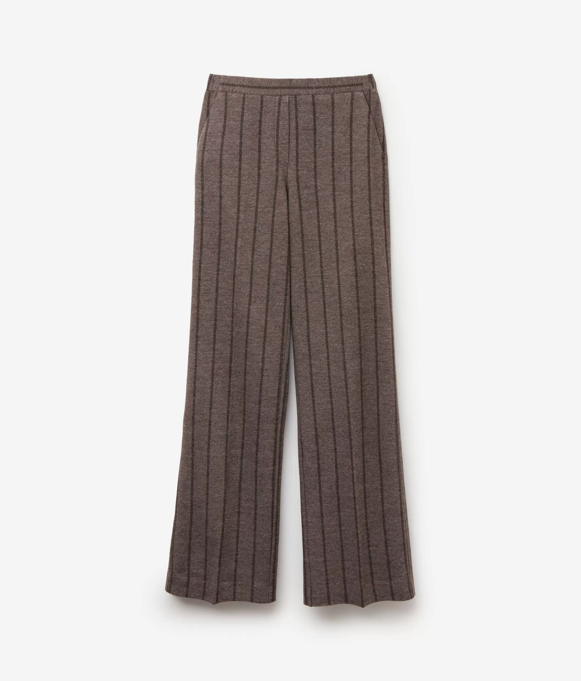 Pantaloni Palazzo FALCONERI in Trama Rigata - Tessuto Misto Cotone-Lana, Collezione Saldi - Marrone Naturale (Cod.8051)