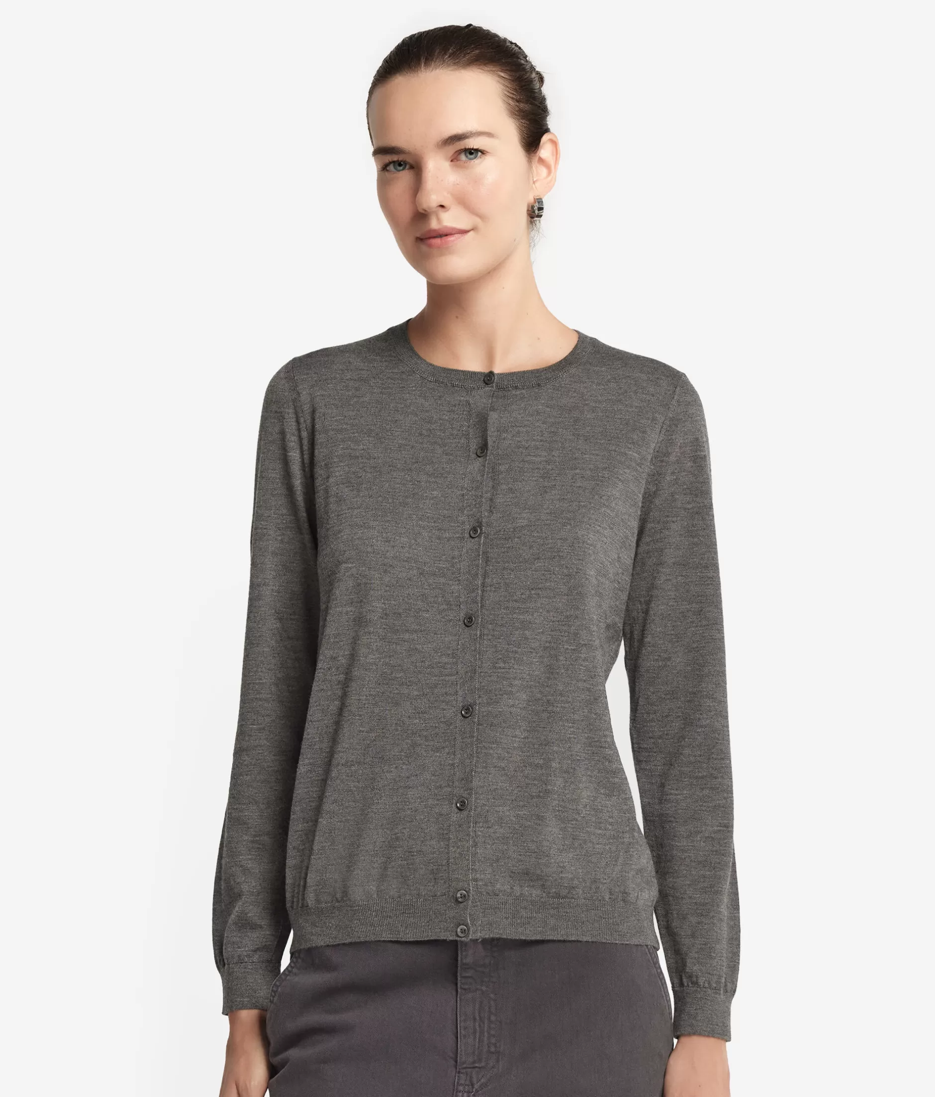 Falconeri Cardigan Con Collo Tondo in Cashmere Superfino - Grigio Antracite 9108 Melange