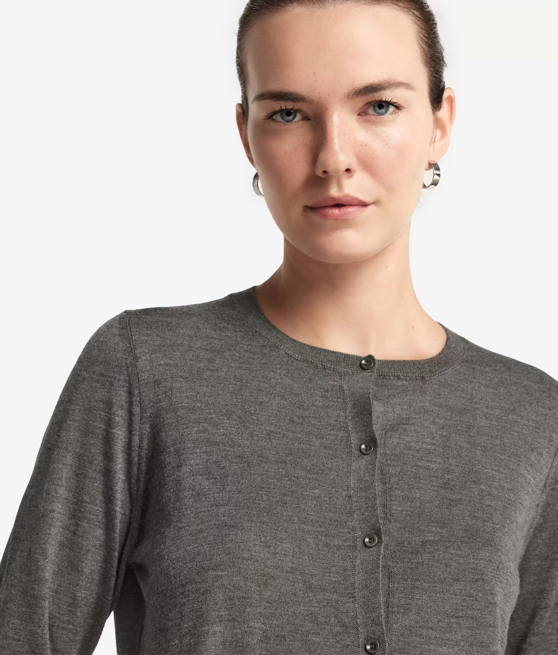 Falconeri Cardigan Con Collo Tondo in Cashmere Superfino - Grigio Antracite 9108 Melange