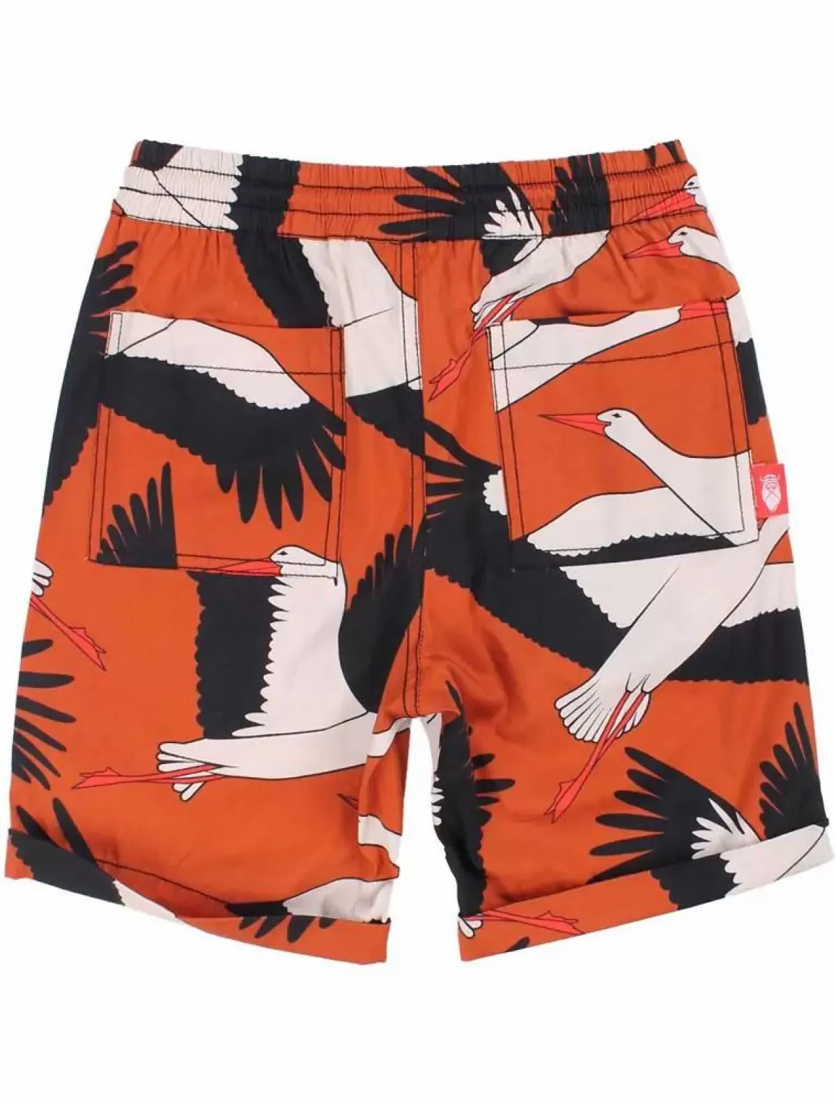 Pantaloncini estivi in popeline per bambini Danalfred - Rosso ruggine con ricamo cicogna
