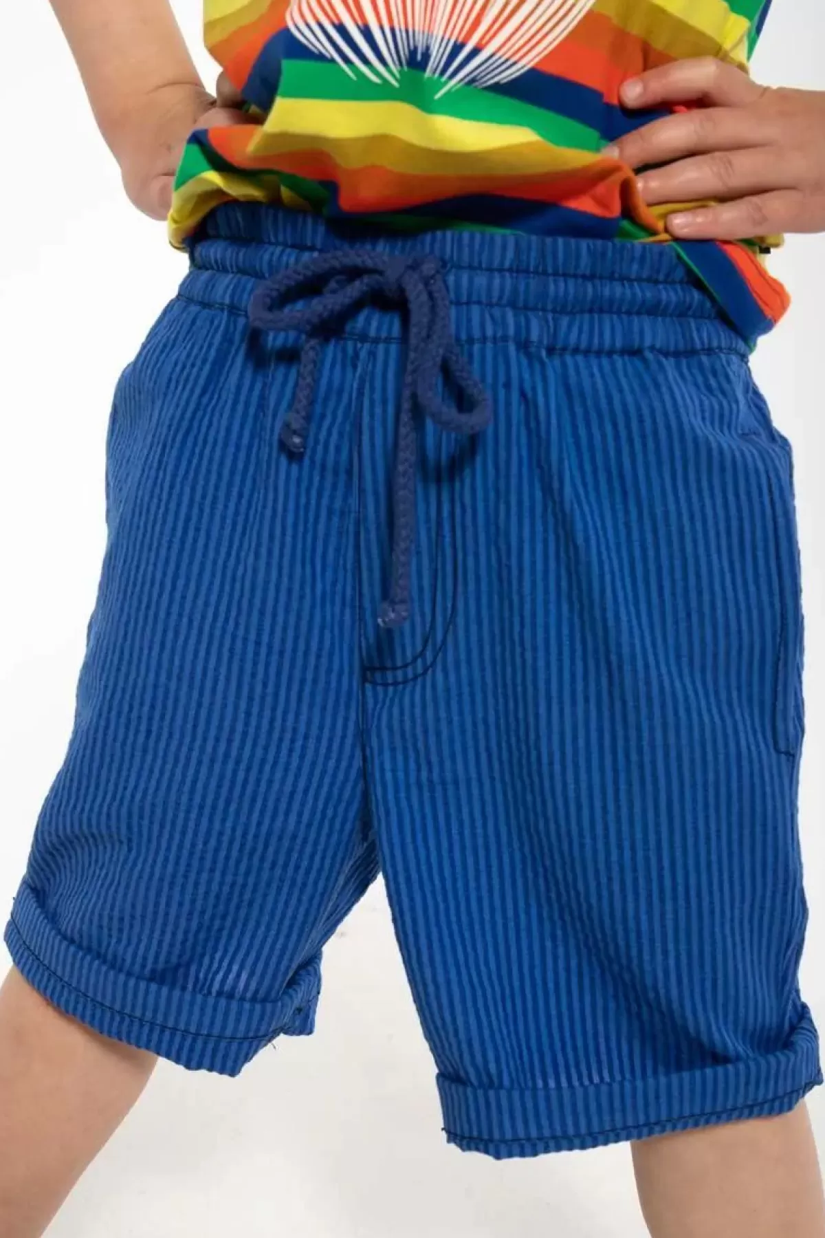 Pantaloncini Estivo Seersucker Confortevole Børn Danefæ - Blu Marino Scuro con Detagli Danalfred, Moda Casual Uomo