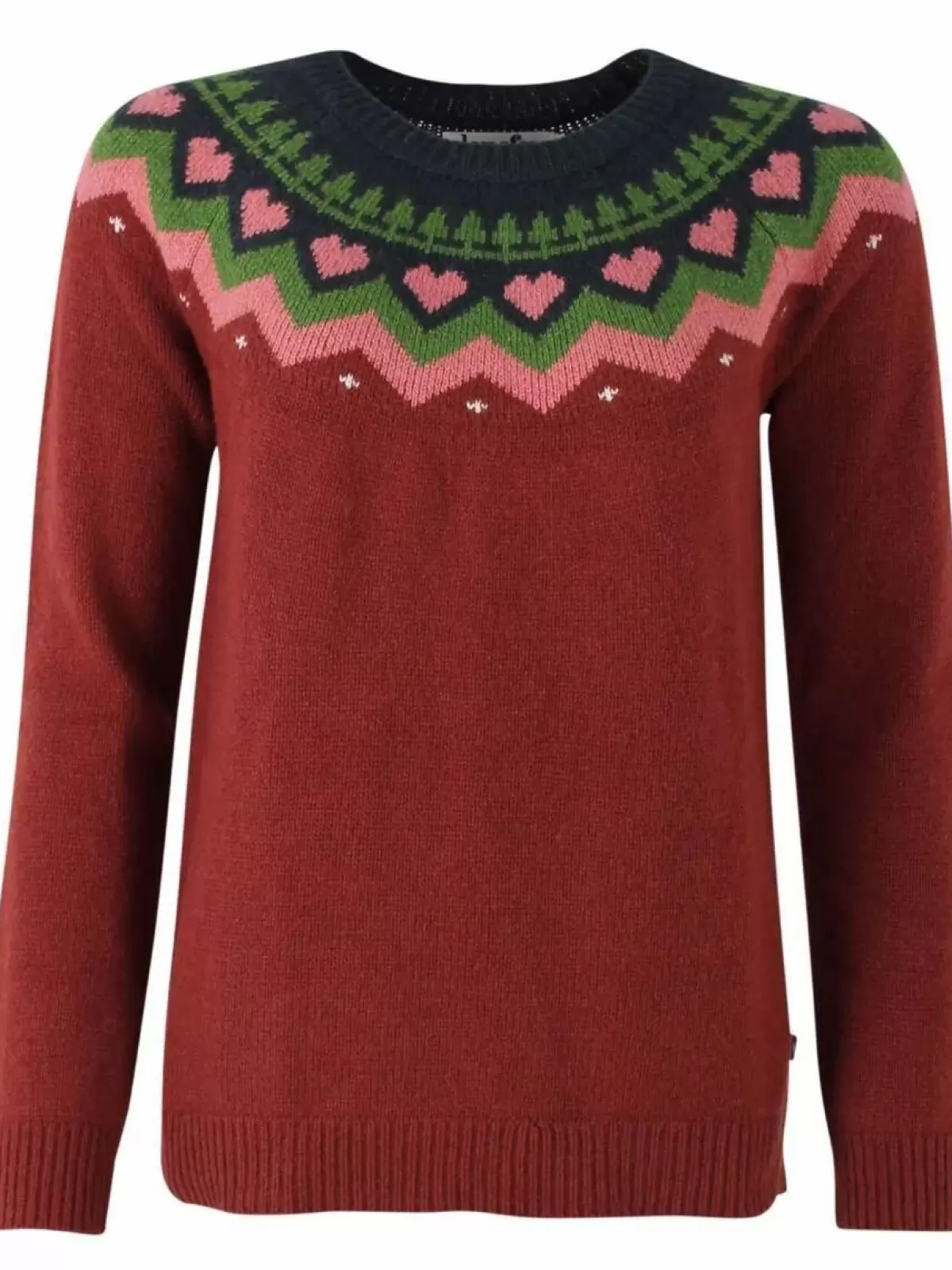 Maglione Oversize in Lana Merino Dame Danefæ 
Tinta Unica Borgogna/Rosa Antico con Motivo Foresta Autunnale 
Ideale per Look Casual Invernali - Autunno/Inverno 2024