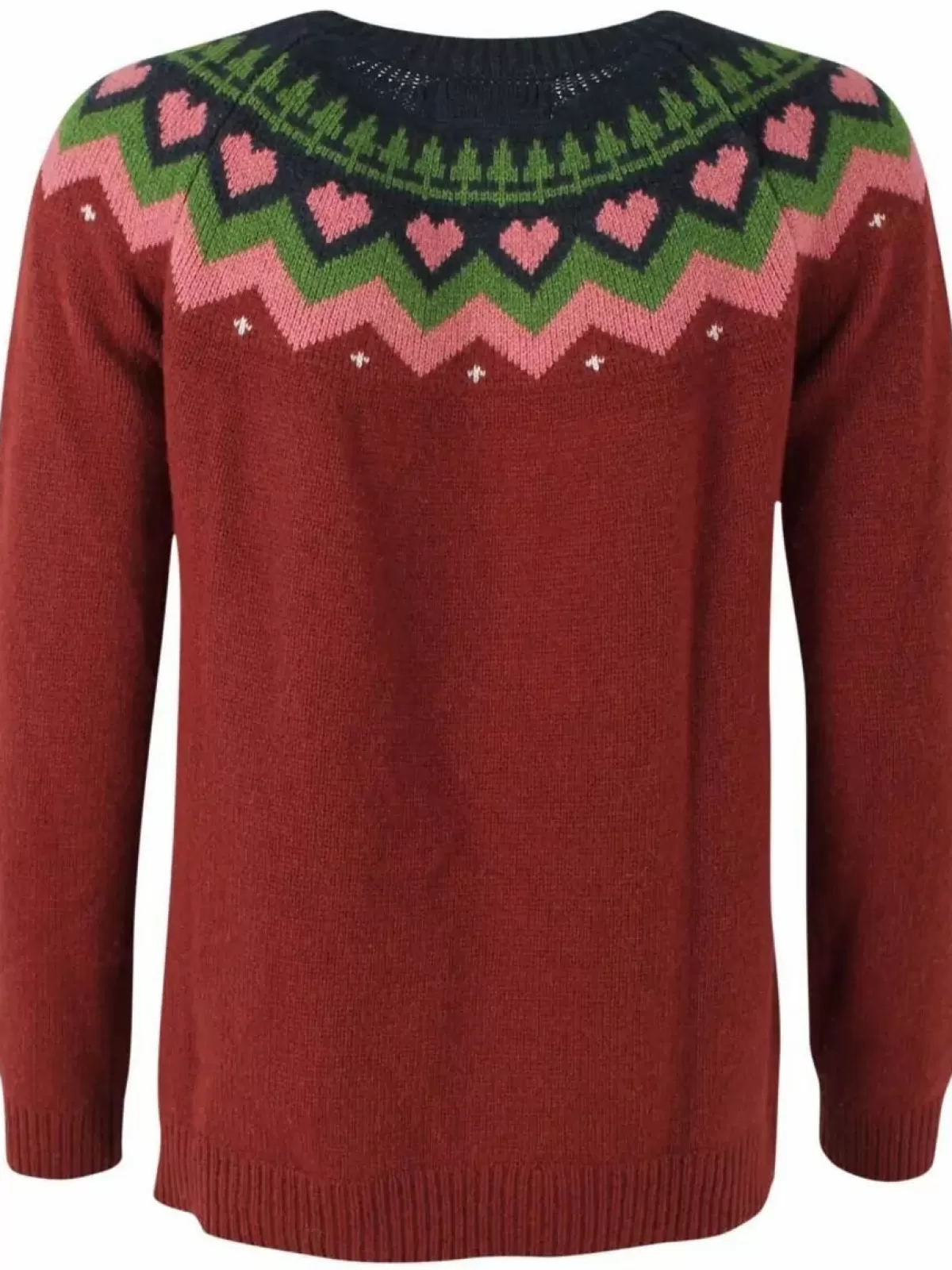 Maglione Oversize in Lana Merino Dame Danefæ 
Tinta Unica Borgogna/Rosa Antico con Motivo Foresta Autunnale 
Ideale per Look Casual Invernali - Autunno/Inverno 2024
