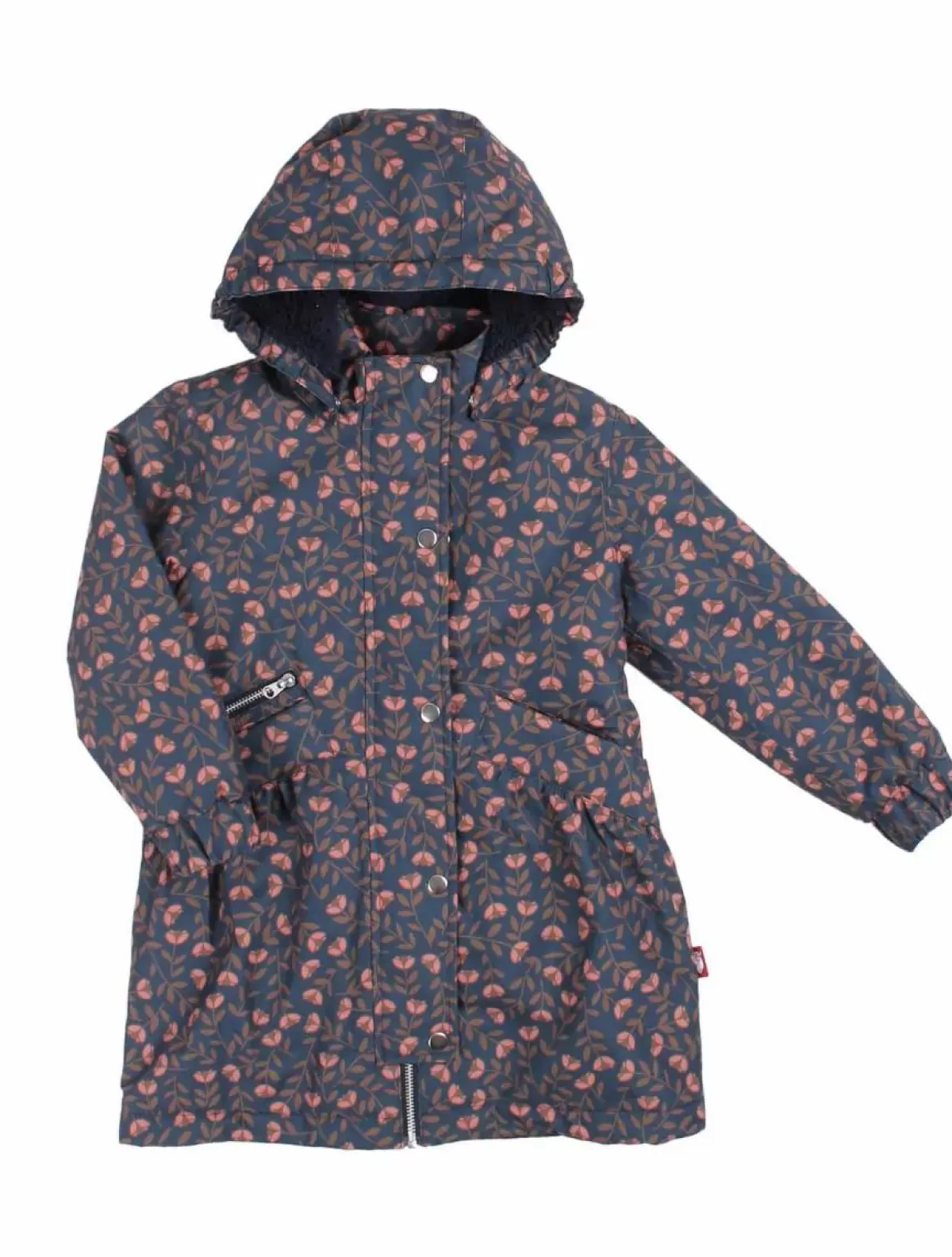 Børn Danefæ - Giacca Invernale Impermeabile Danapple con Cappuccio, Blu Navy e Motivo Fleurie