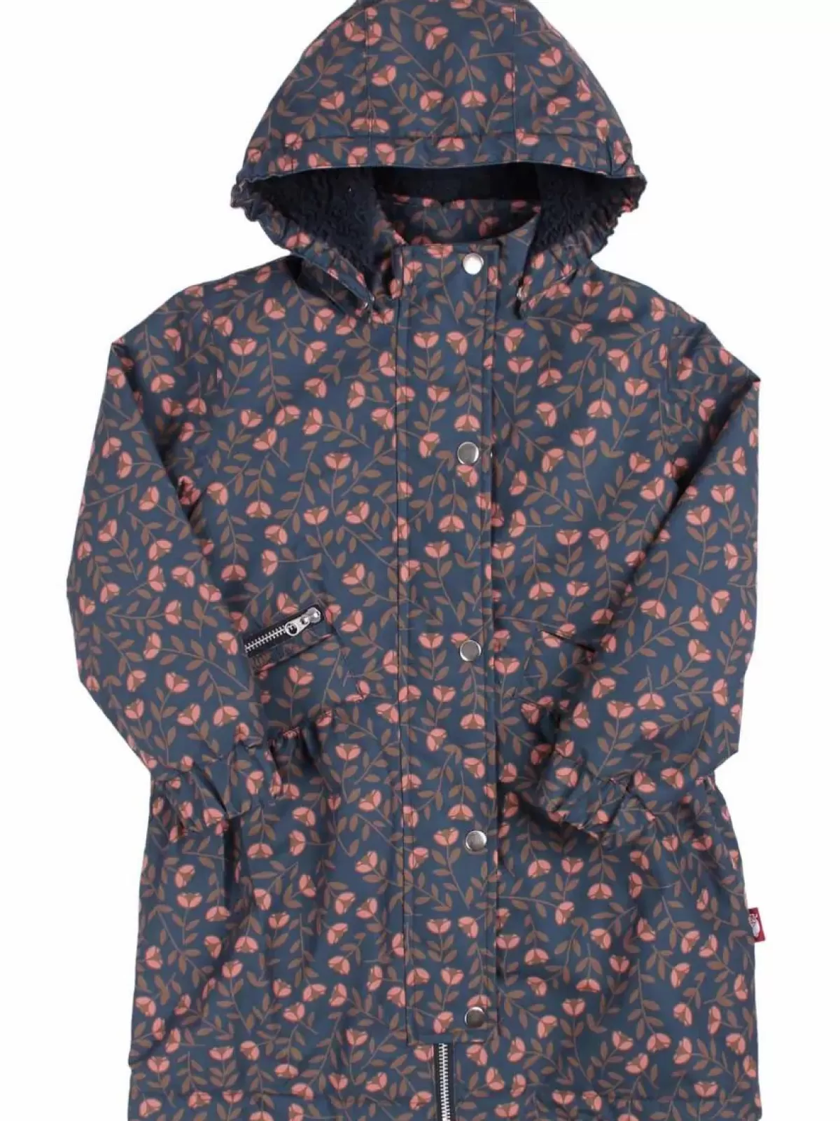 Børn Danefæ - Giacca Invernale Impermeabile Danapple con Cappuccio, Blu Navy e Motivo Fleurie