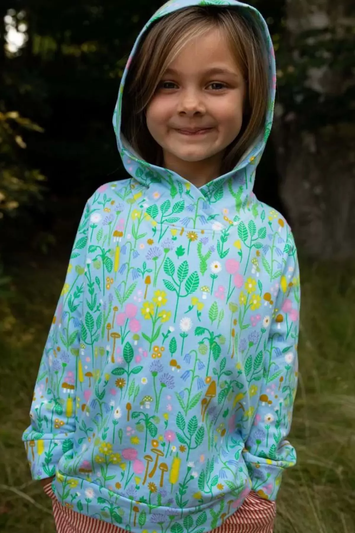 Felpa con Cappuccio Børn Danebirch - Azzurro Chiaro con Motivo Botanico per Bambini