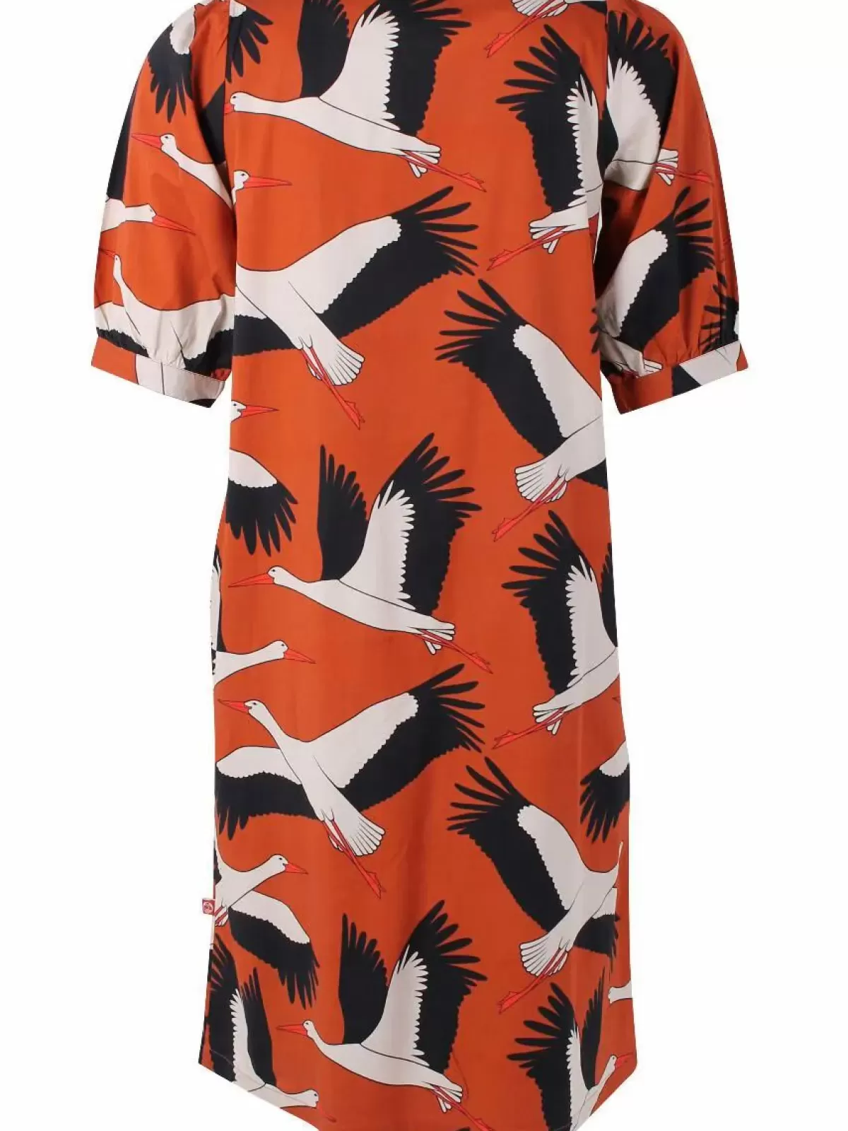 Abito Elegante Dame Danefæ Danedal - Ricamo di Cicogne in Tonalità Terra Bruciata, Confezione Premium con Taglio Oversize