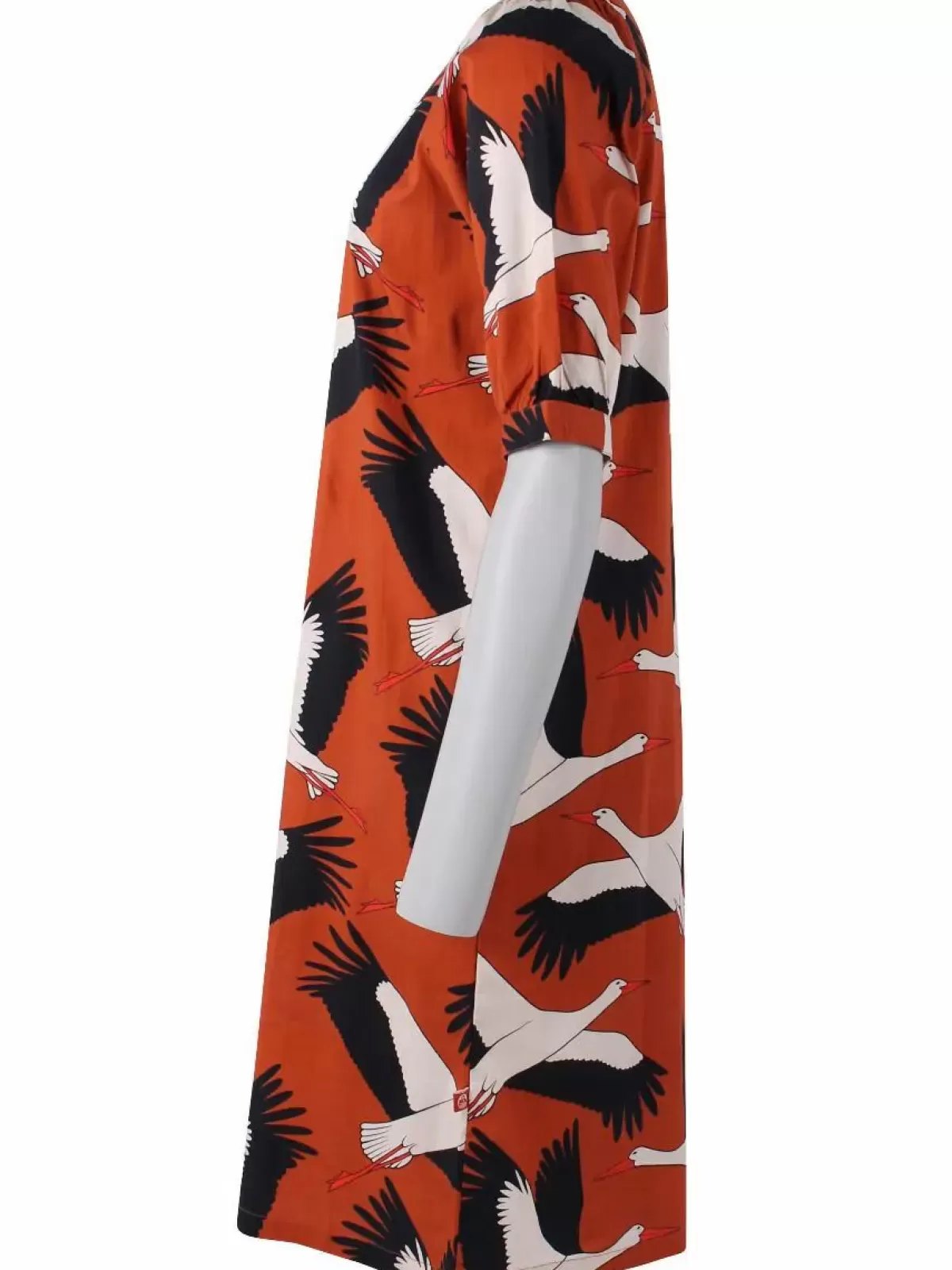Abito Elegante Dame Danefæ Danedal - Ricamo di Cicogne in Tonalità Terra Bruciata, Confezione Premium con Taglio Oversize