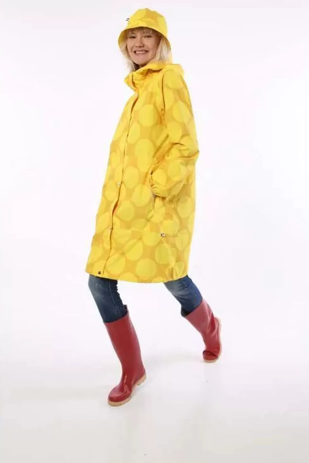 Dame Danefæ - Danedith Giacca Impermeabile Donna con Stampa Mega Pois, Giallo Senape | Cappotto Pioggia Moda Femminile