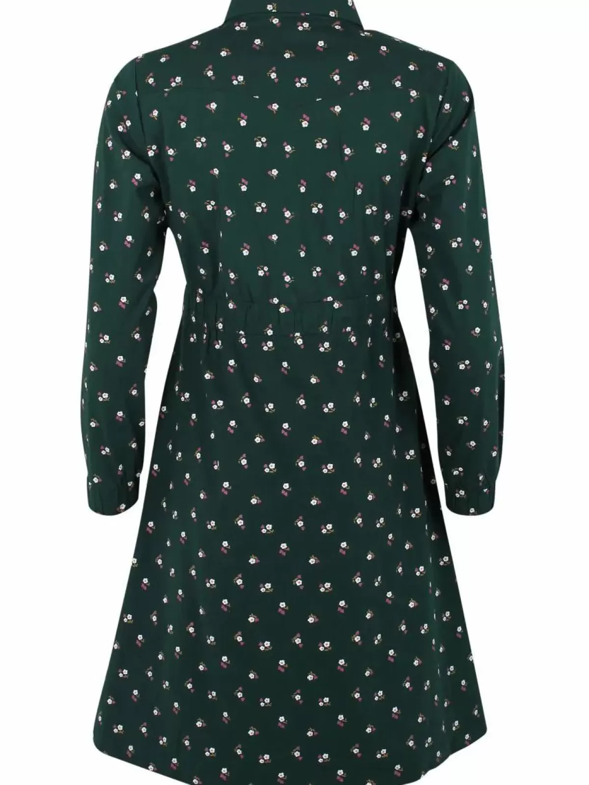 Vestito Elegante Dame Danefæ in Popeline Verde Foresta con Stampa Mini Fiori