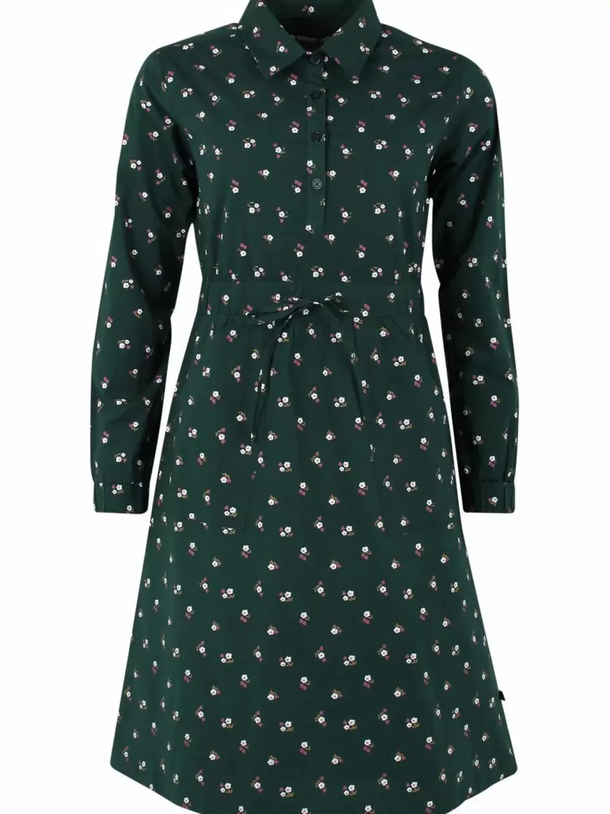 Vestito Elegante Dame Danefæ in Popeline Verde Foresta con Stampa Mini Fiori