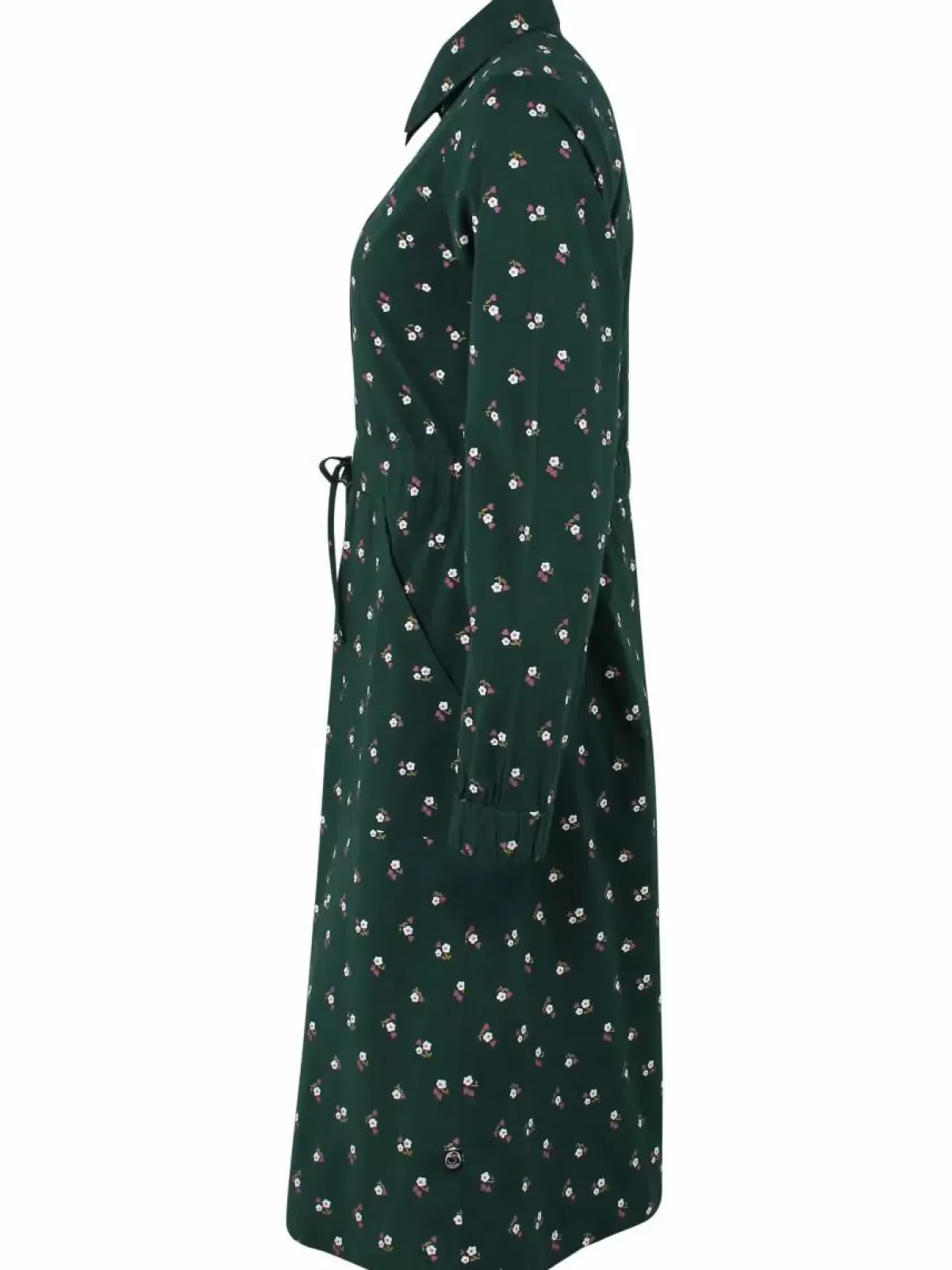 Vestito Elegante Dame Danefæ in Popeline Verde Foresta con Stampa Mini Fiori