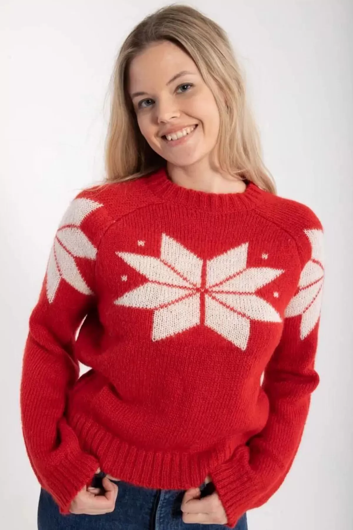 Dane Maglione in Lana Autunno/Inverno con Fantasy Fiocchi - Casual Chic Borgogna/Gesso