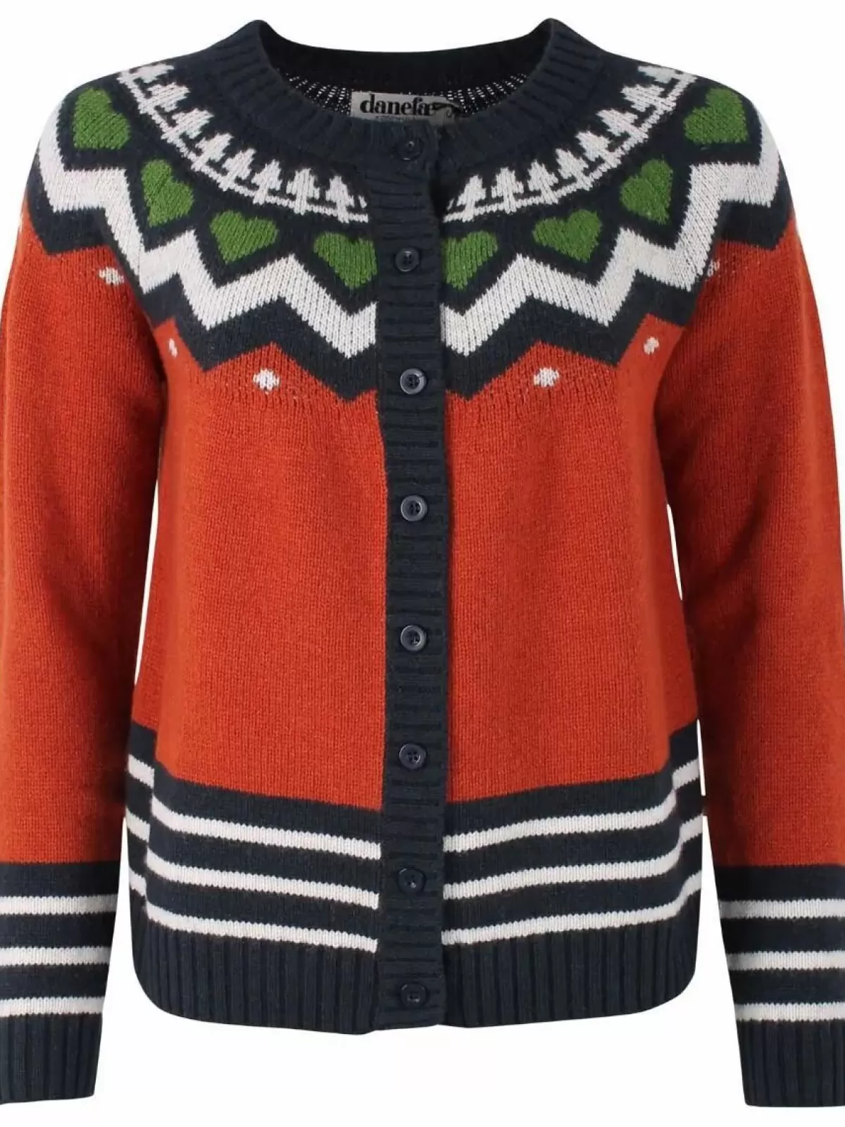 Danehareskov - Cardigan Donna in Tinta Mattonella, Blu Marino e Crema - Maglione Casual con Finiture Contrastanti