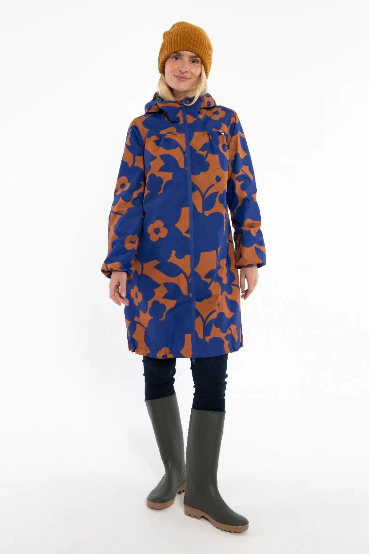 Impermeabile Elegante Dame Danefæ - Blu Oceano e Fioritura Vivace, Giacca Antipioggia Unisex con Cappuccio
