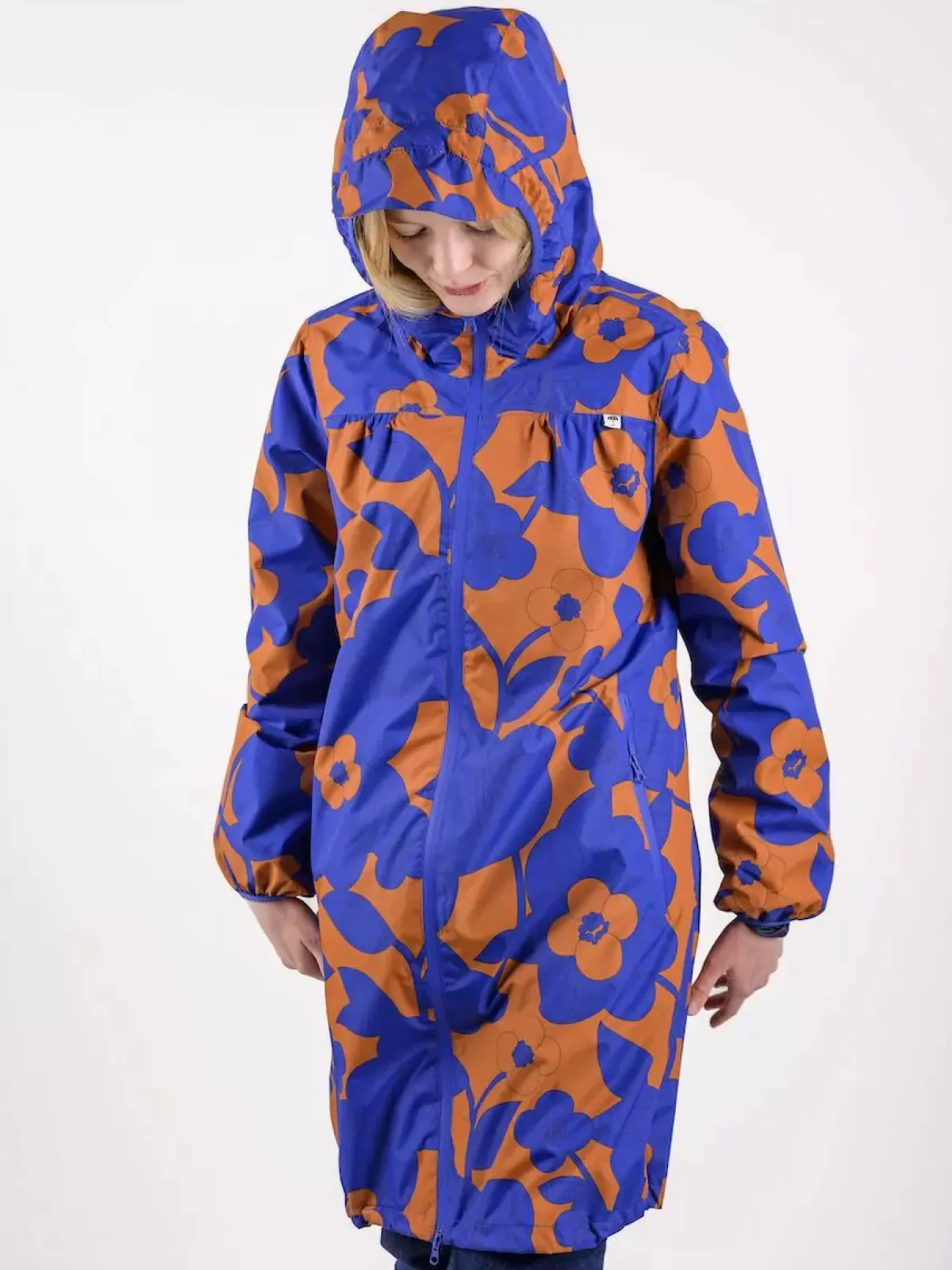 Impermeabile Elegante Dame Danefæ - Blu Oceano e Fioritura Vivace, Giacca Antipioggia Unisex con Cappuccio